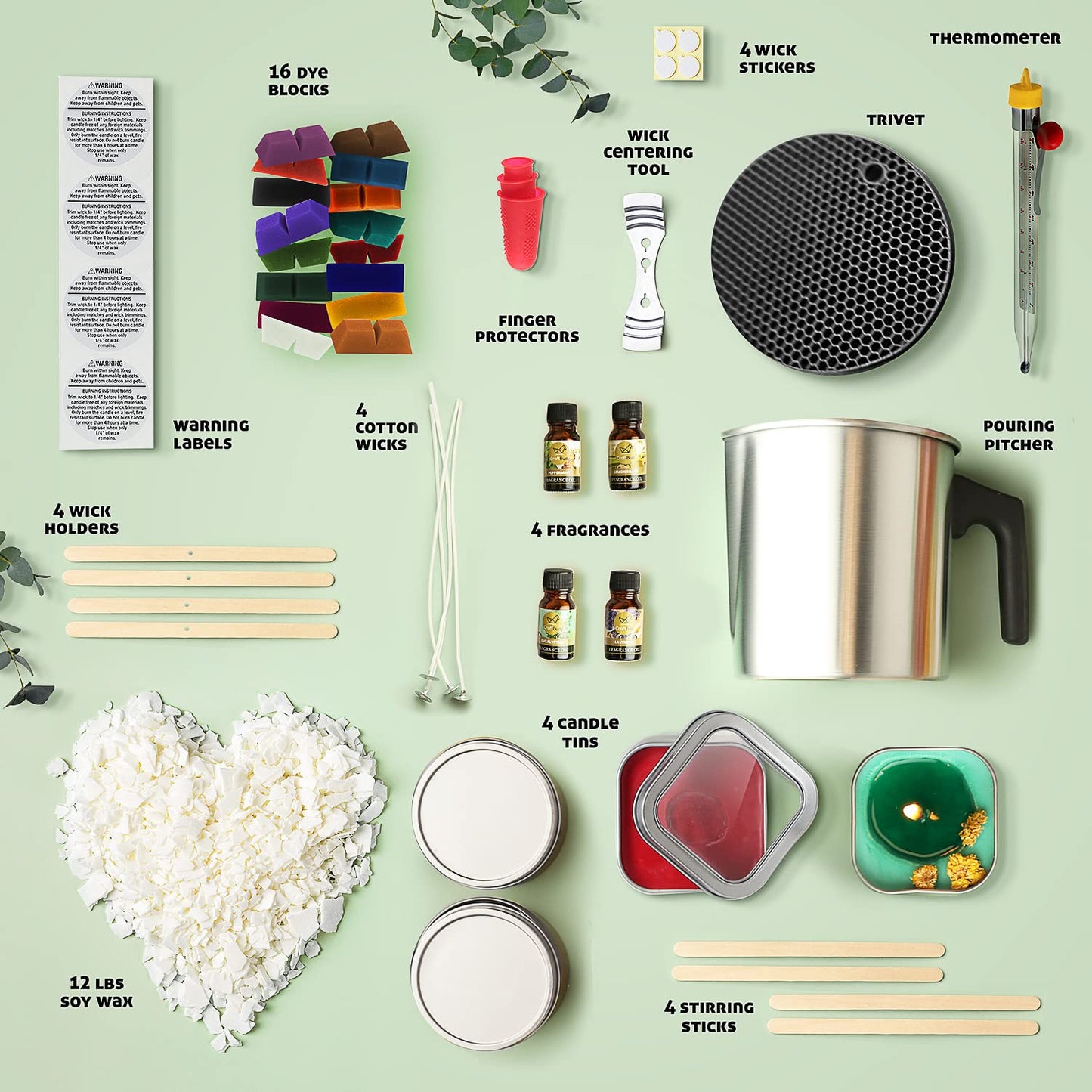 CraftBud Candle Making Kit - 58 Pieces Soy Candle Making Kit - Complete Candle Maker Kit - Best Candle Maker Kit for Adults and Beginners - Candle Kit with 16 Colors, Full Candle Kit