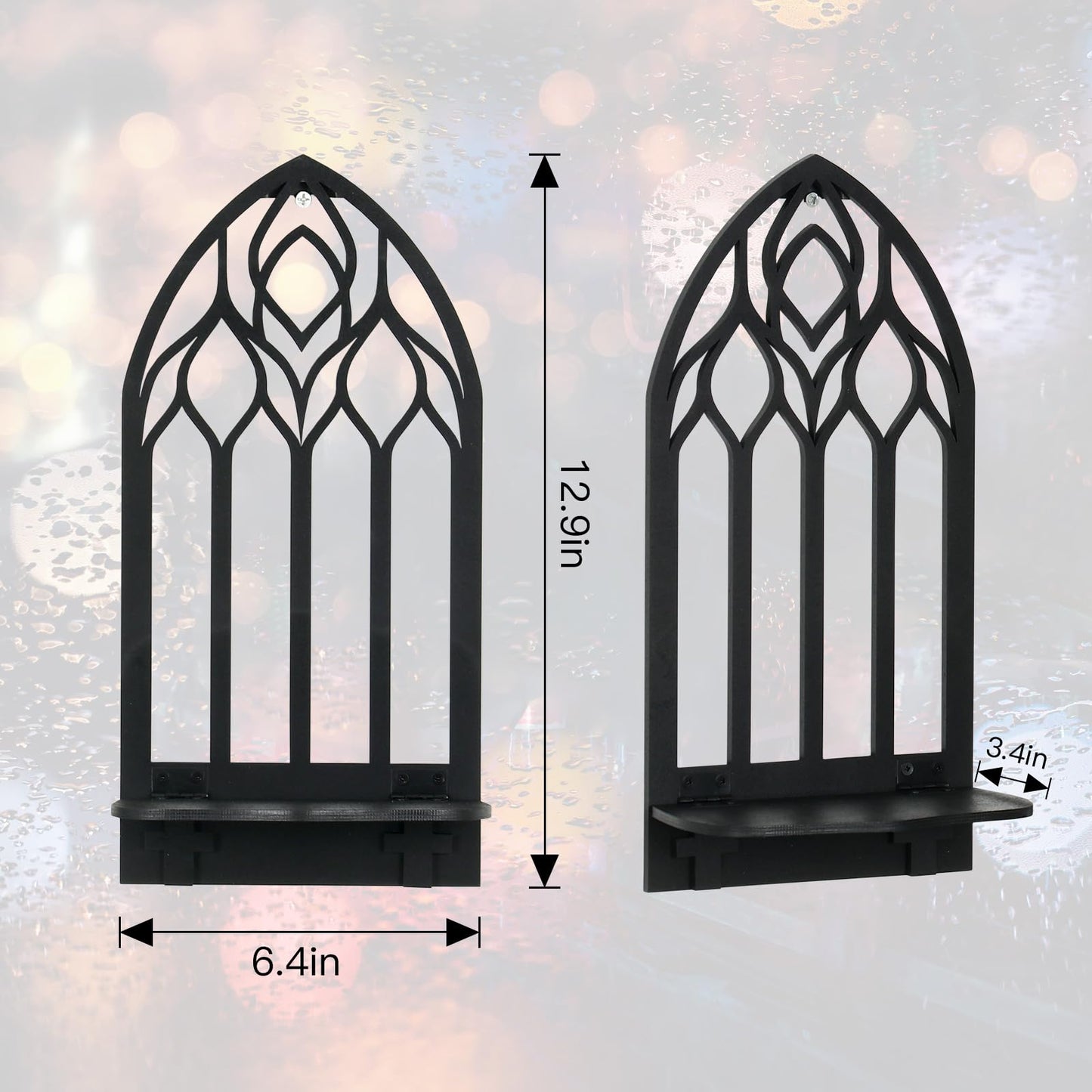 Zzbakress 2 Pcs Gothic Sconces Wall Decor Black Goth Decor Arched Church Wall Gothic Decor Art Gothic Bathroom Decor Gothic Home Decor for Living Room Kitchen Dinner Room (Upward)