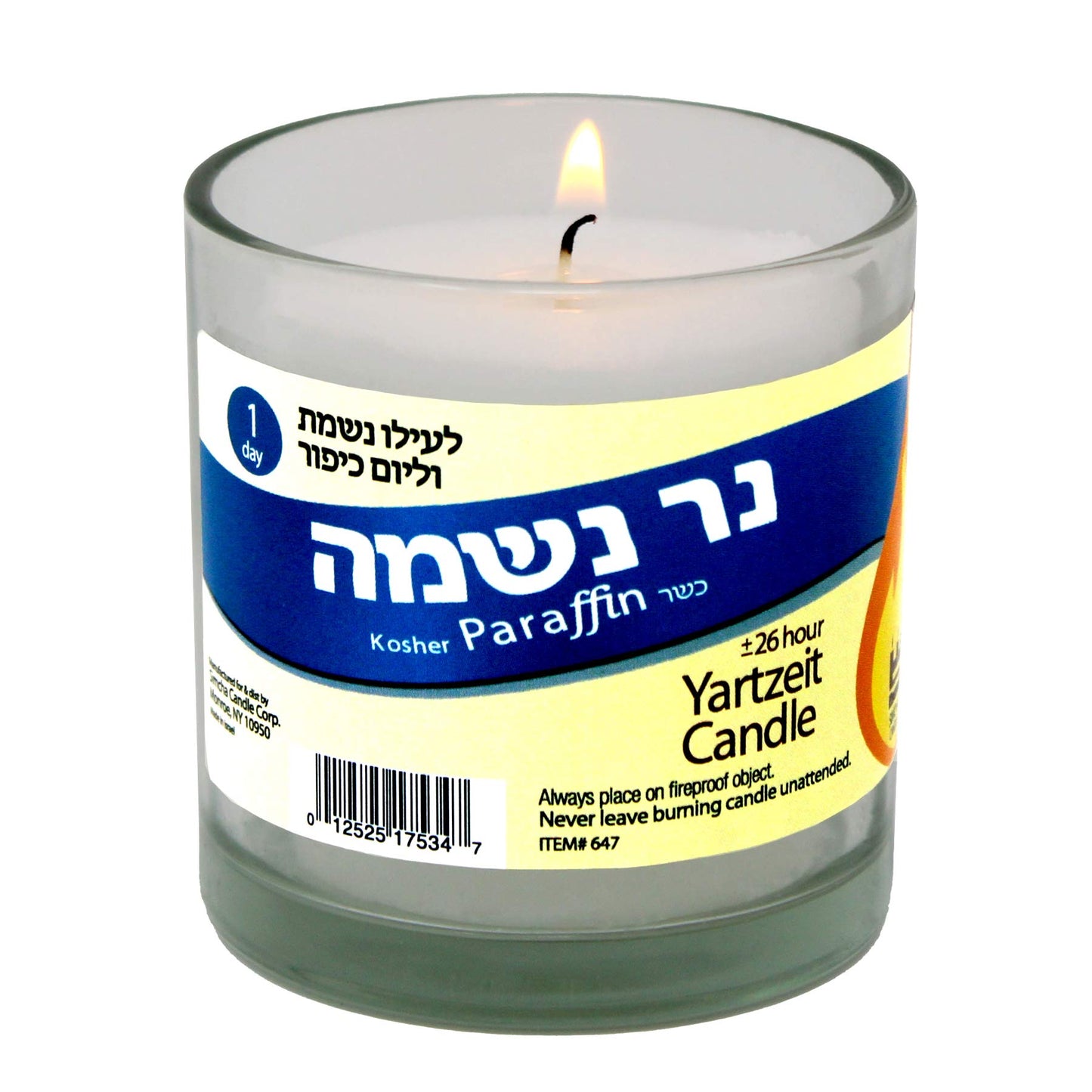 Yahrzeit Memorial Candle 24 Hours Burning Time in Glass Holder- 6 Pack - to Light in Memory of Lost Loved Ones Funeral Shiva yartzeit or Emergency Candles- Nice Glass Tumbler Cups- Light 1 Day