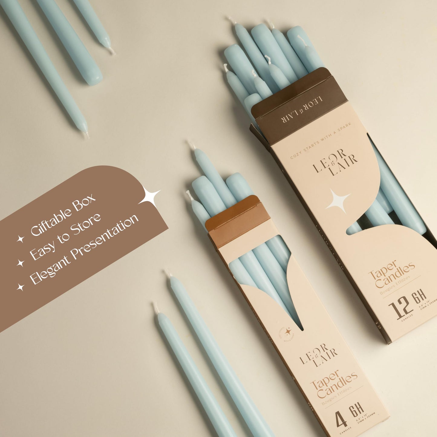 Leor & Lair Light Blue Taper Candles - 12 Pack 10" Light Blue Candlesticks - Unscented Candle Sticks for Winter Home Decor, Easter Dinner, Weddings, Restaurants & Events