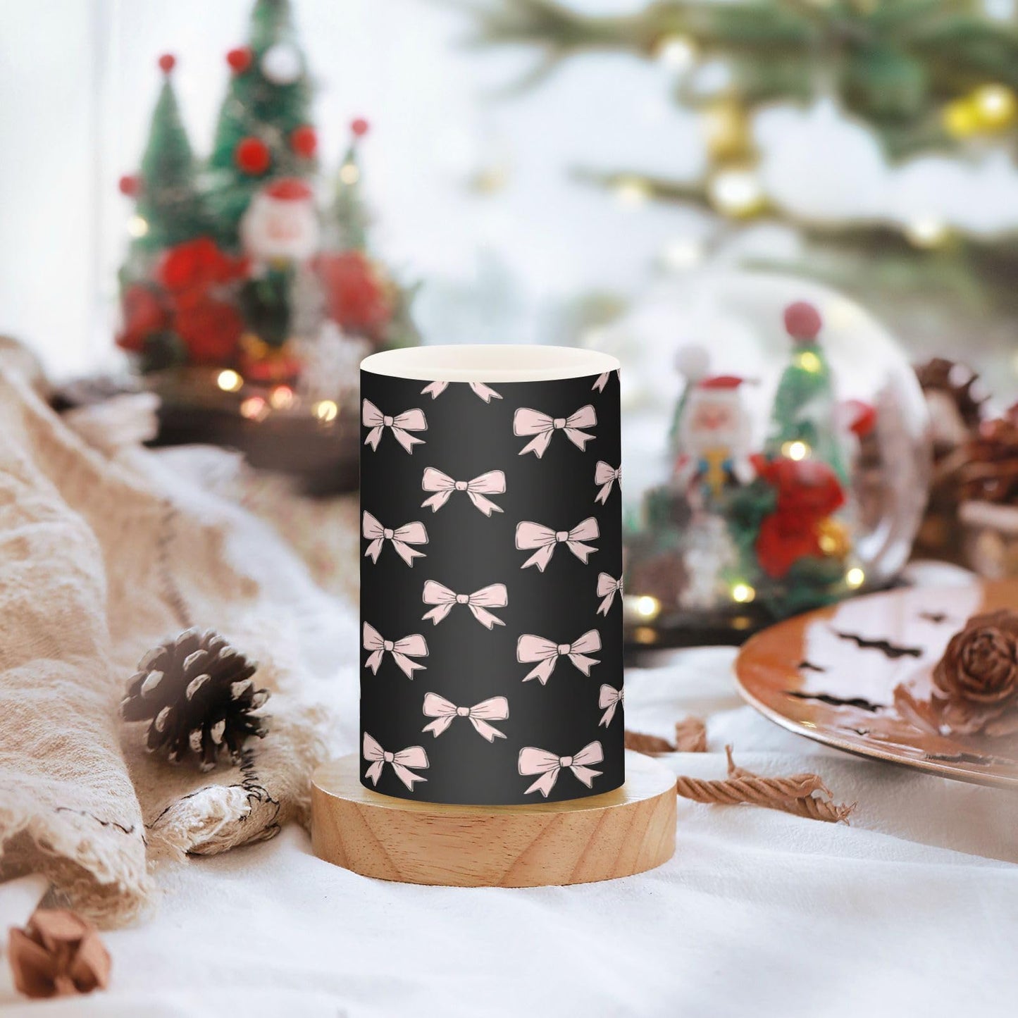 ALAZA Beautiful Pink Bows Black Flickering Flameless Candles Battery Operated with Remote Timer,Tea Light Candles LED Pillar Votive Candles Set of 2 for Outdoor Indoor Decorations262