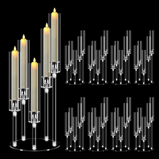 8 Set 5 Arm Acrylic Candle Holder, Mjkeomo 22'' Tall Candelabra Centerpieces for Tables, Candlesticks Holder with Lampshade for Housewarming Gift Fireplace Dinner Decor Fit 0.82'' LED Candle