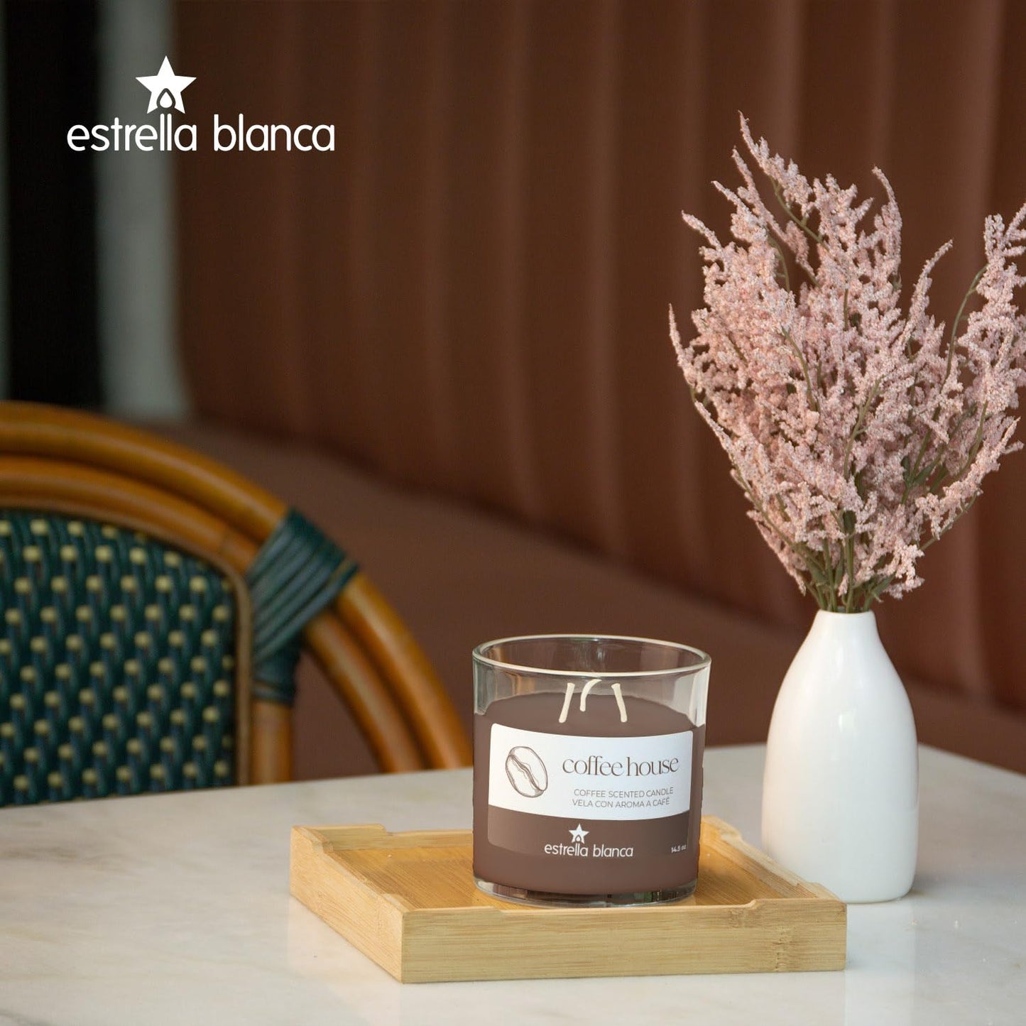 Estrella Blanca Coffee House Scented Candle 14.5oz – Soy Wax Candle with Wooden Lid, Long Lasting, Home Decor Candle for Bedroom, Kitchen – Gift for Coffee Lovers, Men, Women, Housewarming