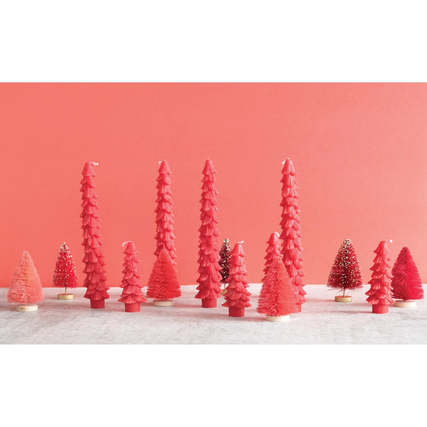 Creative Co-Op Unscented Tree Shaped Taper Candles, Holly Berry Red