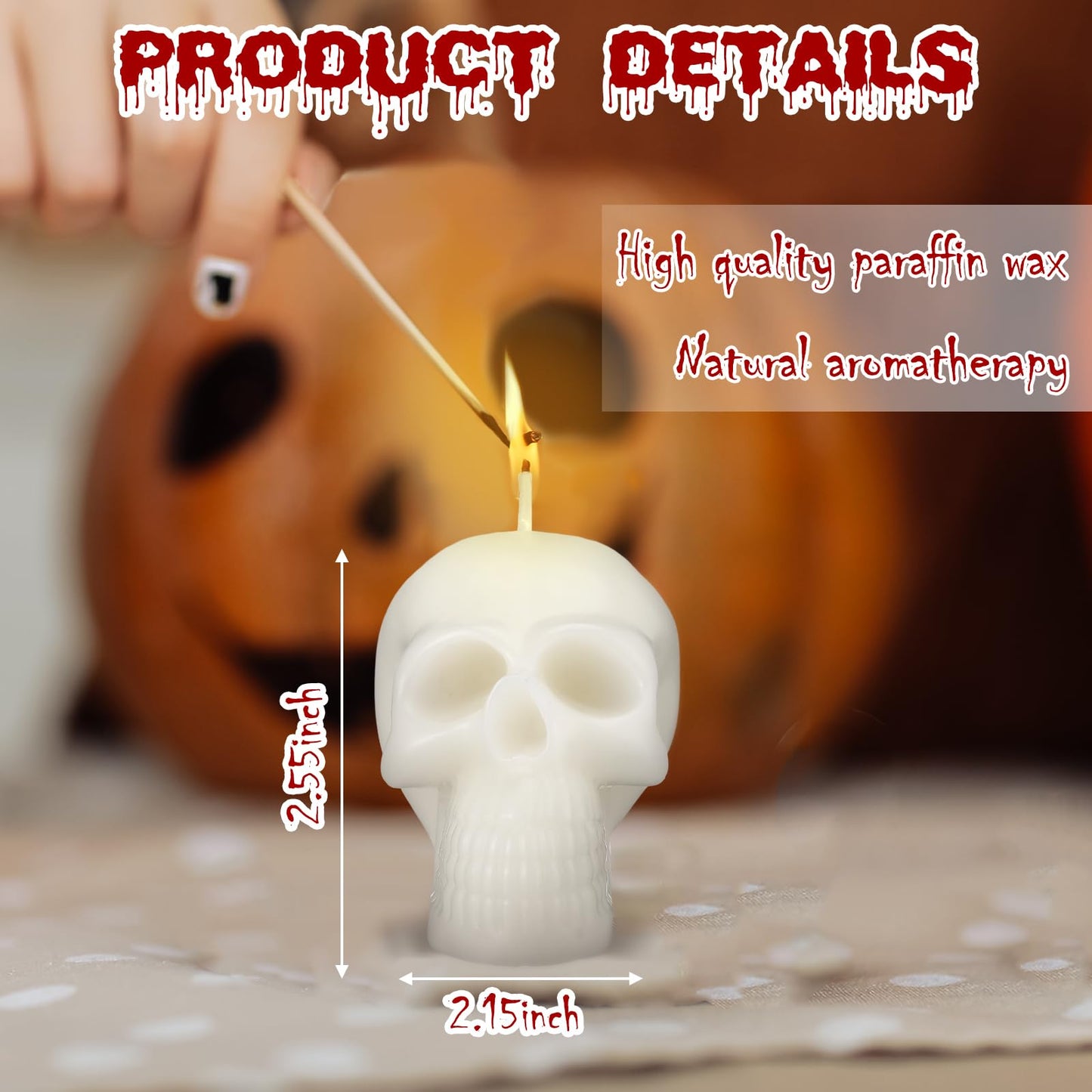 Nuanchu 4 Pcs Goth Candles Set Black and White Medium Skull Gothic Candles Vegetable Wax Candlestick Goth Home Decor for Halloween Xmas Haunted House Decoration
