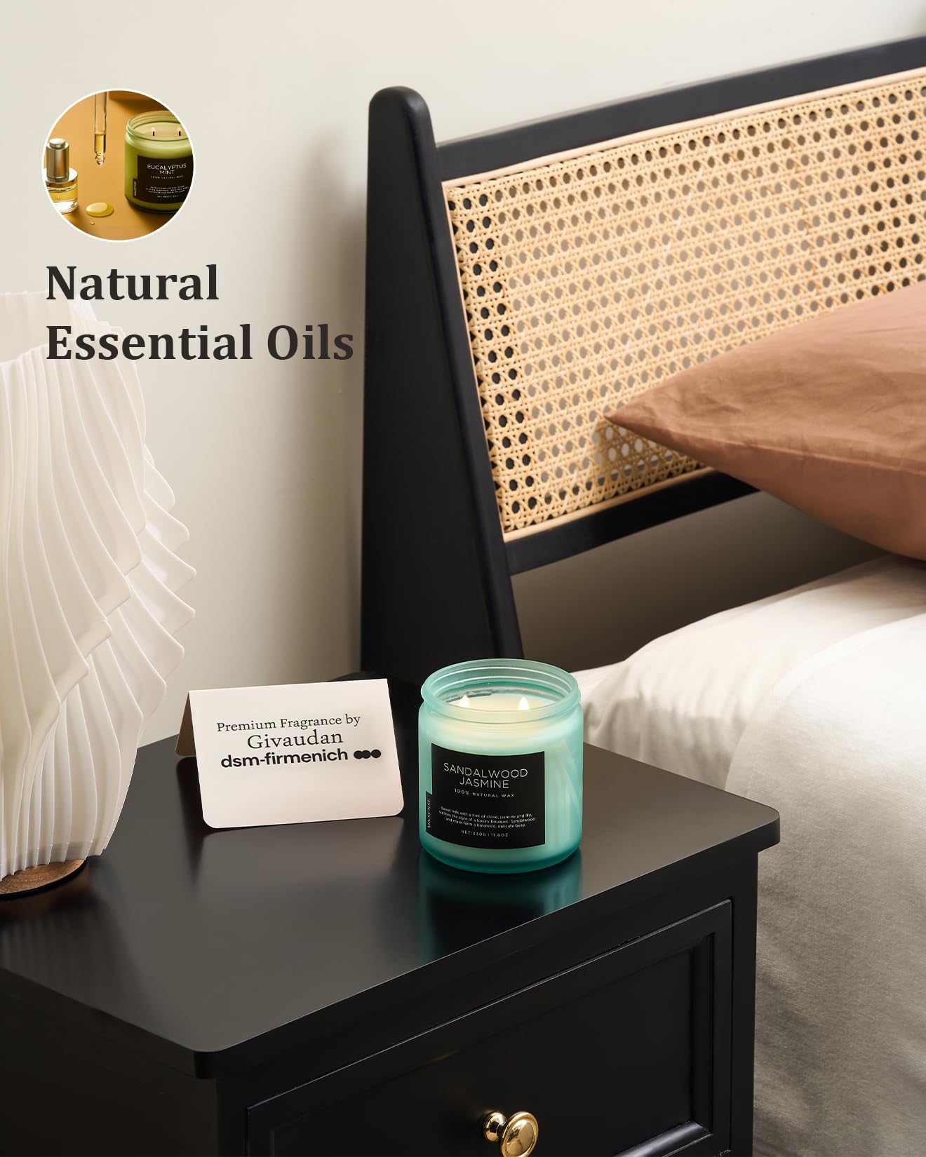 M&SENSE Sandalwood Jasmine Home Scented Candles, 11.6oz Organic Natural Soy Wax, 70 Hours Long Lasting Slow Burning, Non Toxic Clean Burn, Spring Floral Smelling for Meditation Relaxation