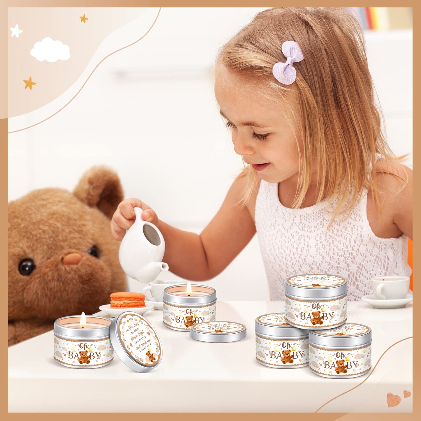 Funtery 12 Pcs Baby Shower Party Favors for Guests Baby Shower Candles Lavender Scented Candle Rustic Tealights Candles Gender Reveal Return Gifts(Bear)