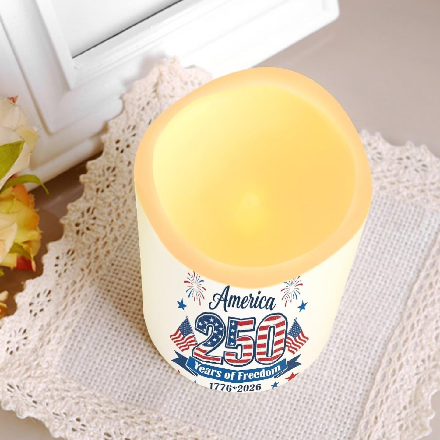 Uorisanigo 250 Years of Freedom Patriotic Flameless Candles Set of 4 American Flag Blad Eagle LED Battery Operated Candles Red White Blue Fake Electric Candles Holiday Party Patio Celebration Accents