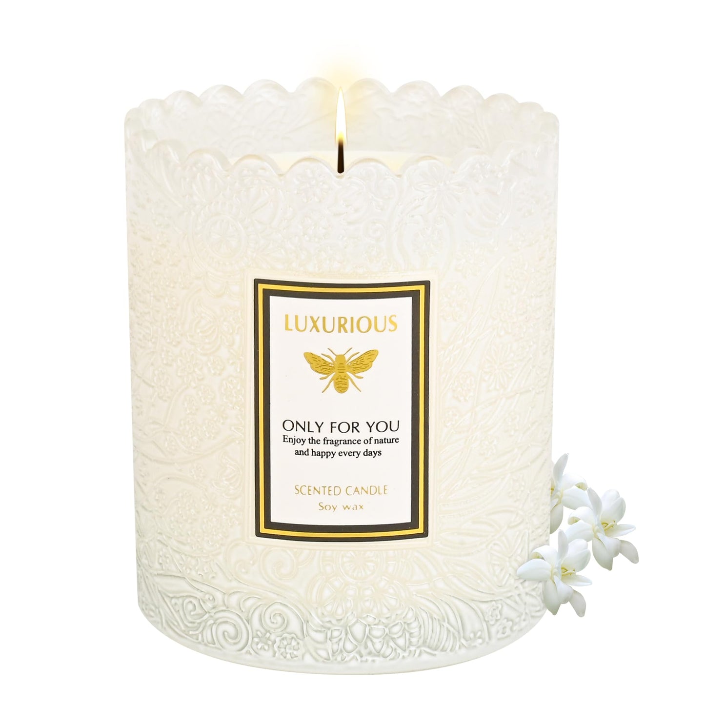Gardenia Scented Candle, Candles for Home Scented, Gardenia Candle, Luxury Jar Candle for Women, Candles Gifts for Women, Natural Soy Wax, 7 oz 40 Hours