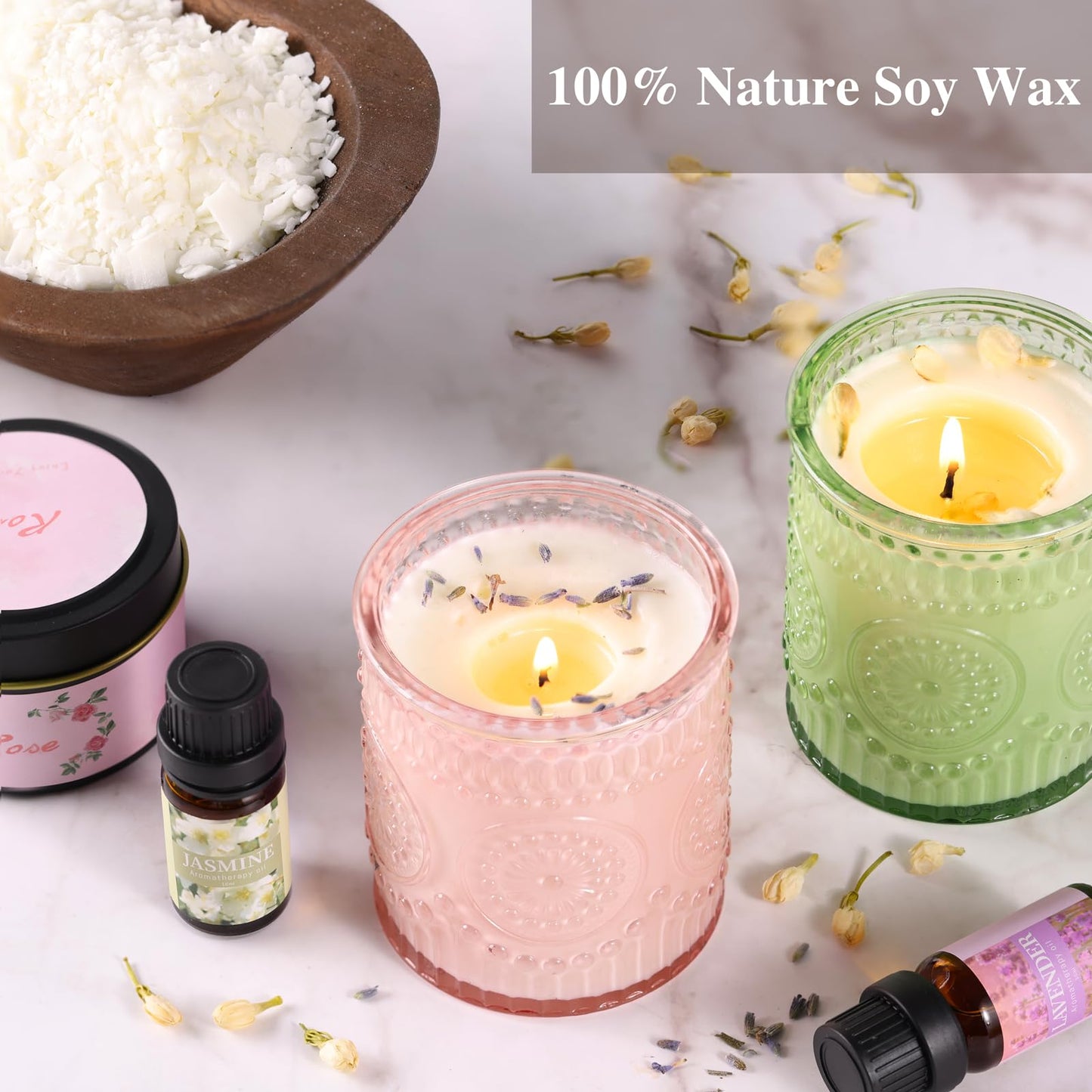 DARJEN Candle Making Kits - Soy Candles Making Supplies for Adults Including 4 Candle Jars(Amber, Pink, Blue, Green), Candle Tins, Wax, Scents, Dried Flower & More, DIY Arts & Crafts Kits Home Decor
