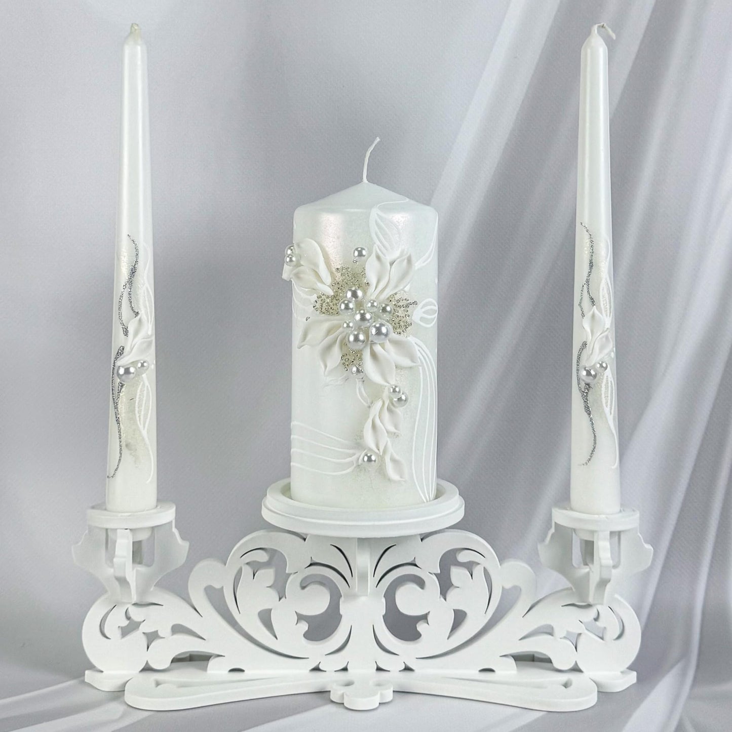 Magik Life Unity Candle Set - Wedding Ceremony & Reception – 6” Pillar & Two 10” Taper Candles – Long Burning Unity Candles for Marriage Ritual – Handmade in USA – Royal White