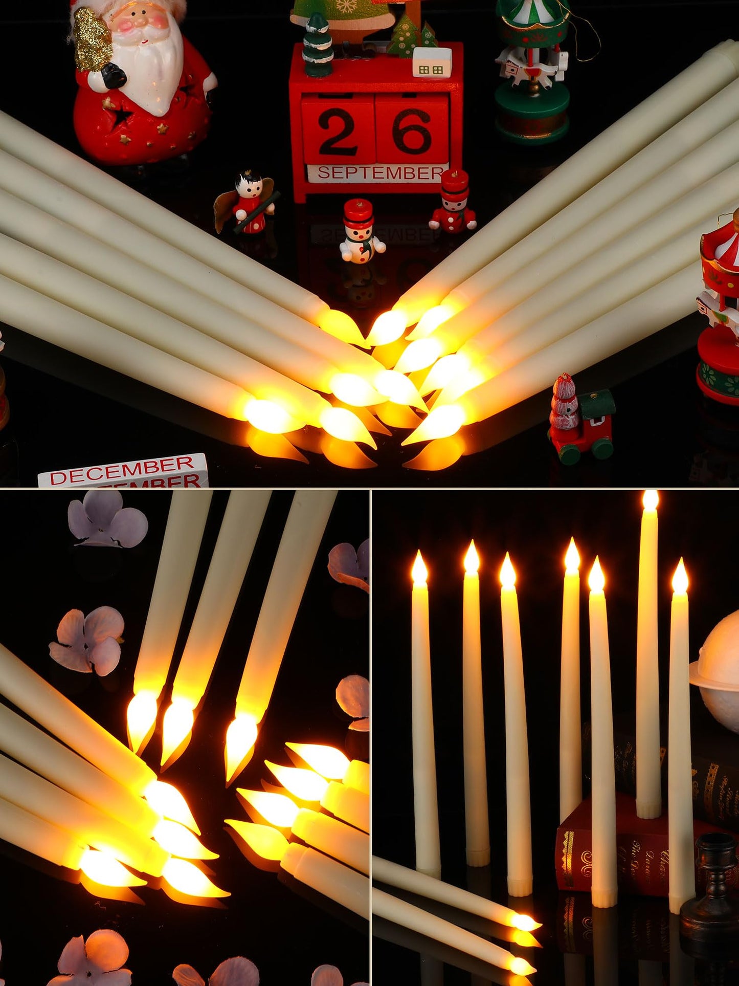 Treela 36 Pieces Flameless Taper Candles Flickering Faux LED Battery Operated Electric Fake Candles for Christmas Halloween Birthday Wedding Party(Ivory White,0.8x11 Inches,Smooth)