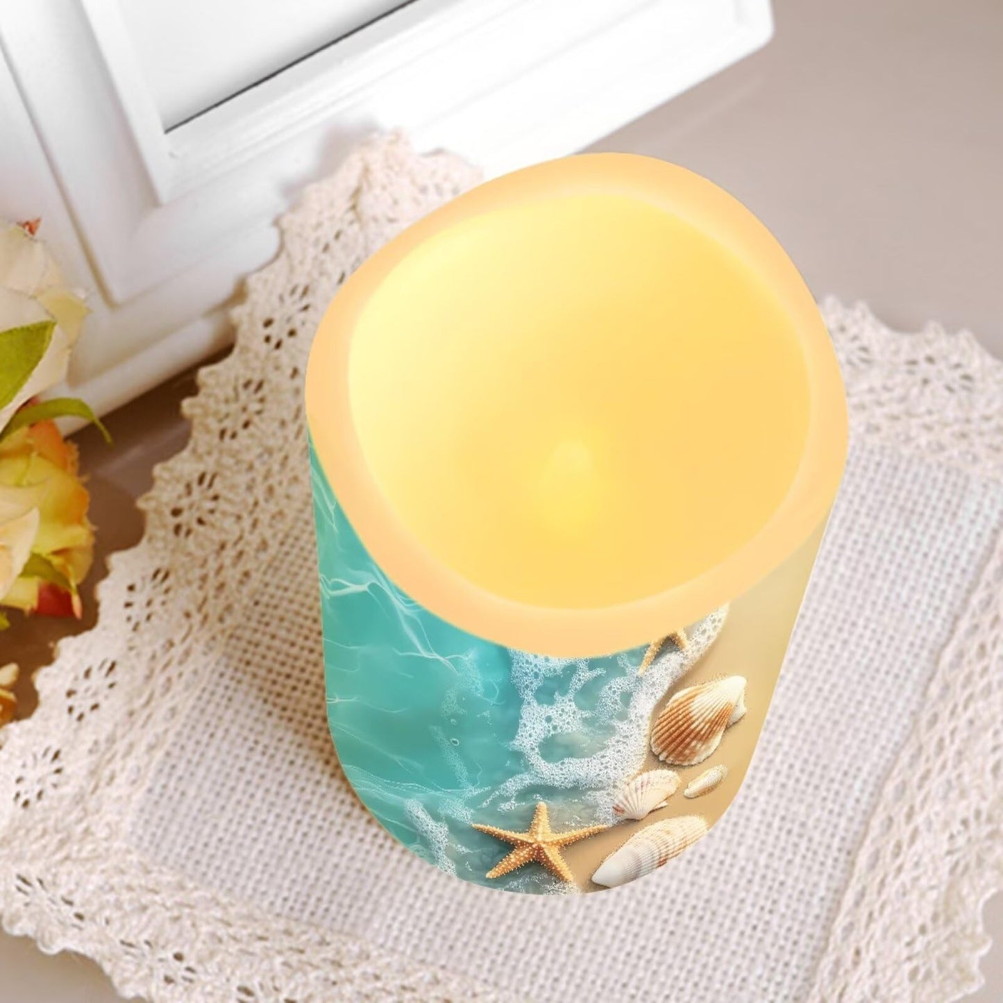 Cozeyat Sea Star Rustic Wedding LED Candles 4 Pack Battery Operated Flameless with Remote Control Timer Color Changing Waterproof for Indoor Outdoor Beach