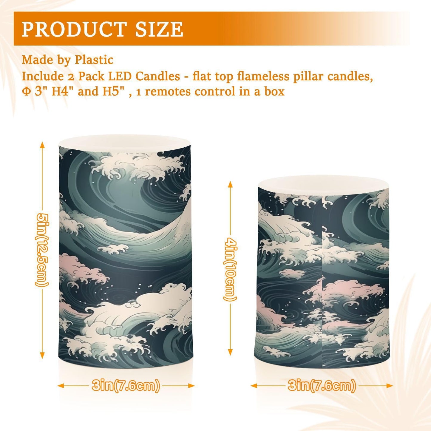 KJIZMO Wave Flameless Candles with Remote and Timer Battery Operated LED Pillar Color Changing Candles for Night Halloween Party Christmas 2 Pack