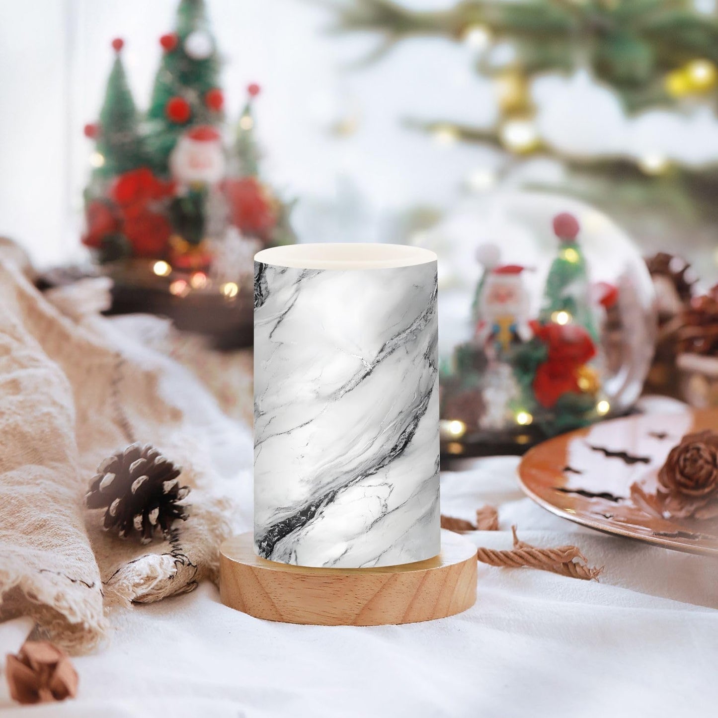 panksolu Flickering Flameless Candles, Black White Marble LED Candles with Remote Timer, Battery Operated Candle for Valentine Wedding Halloween Christmas Decor - Set of 2