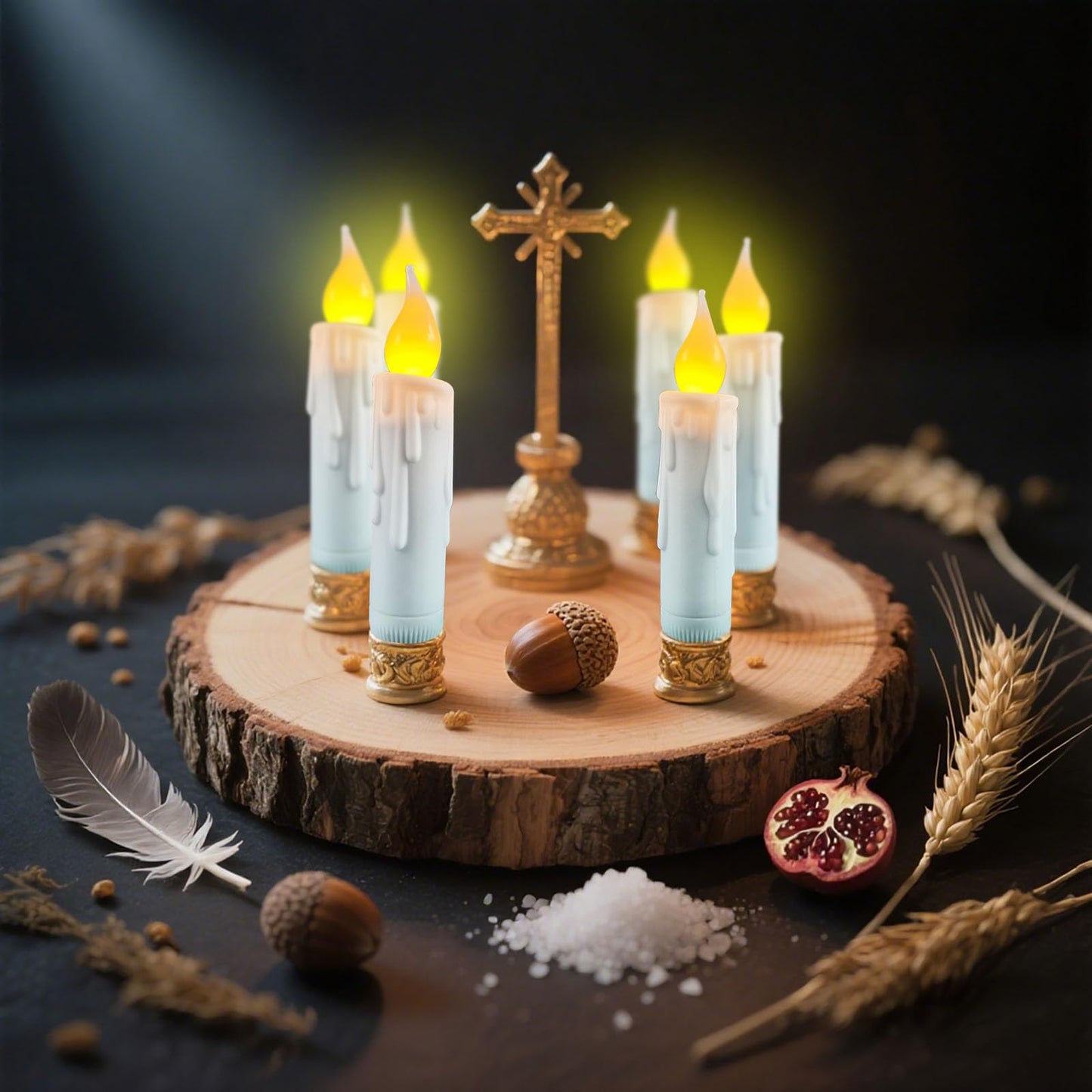 Short Taper Candles Battery Operated with Timer, White Flameless LED Flickering Candlesticks for Country Primitive Christmas Halloween Decorations 4.75 inch 6 PCS
