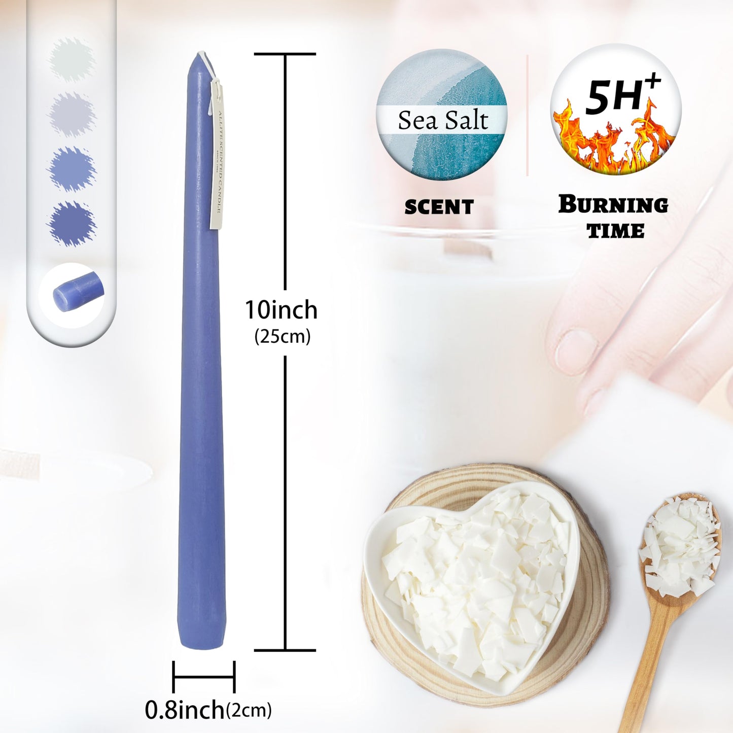 Handmade Gradient Blue Sea Salt Scented Taper Candlesticks Long Lasting Smokeless Aromatherapy Candles 10 Inch Tall Elegant Candles for Home Decoration Wedding Party Gift