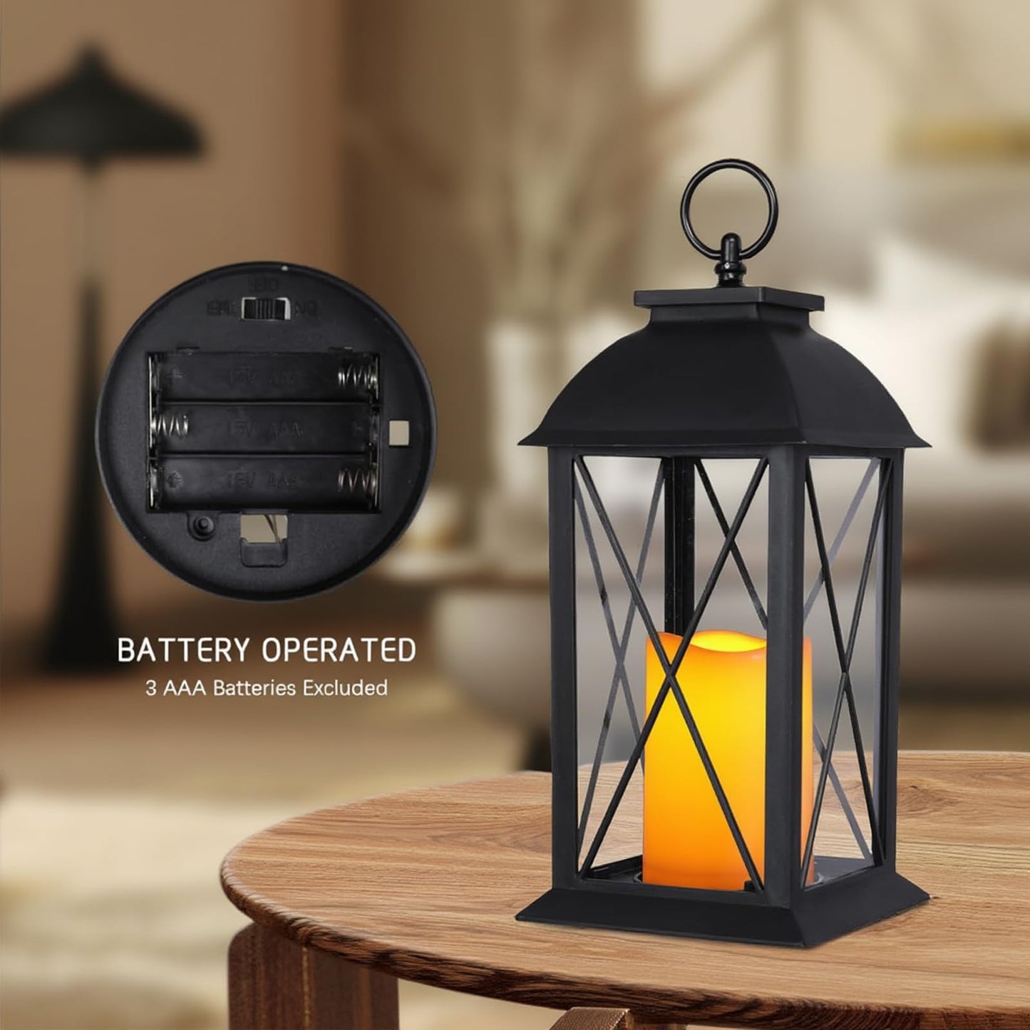 Bdor 2 Pack 13-Inch Black Decorative Lantern with LED Candle (6hr Timer) - IP65 Waterproof Battery Powered - Outdoor Patio Hanging Lanterns Decorative Tabletop Lanterns