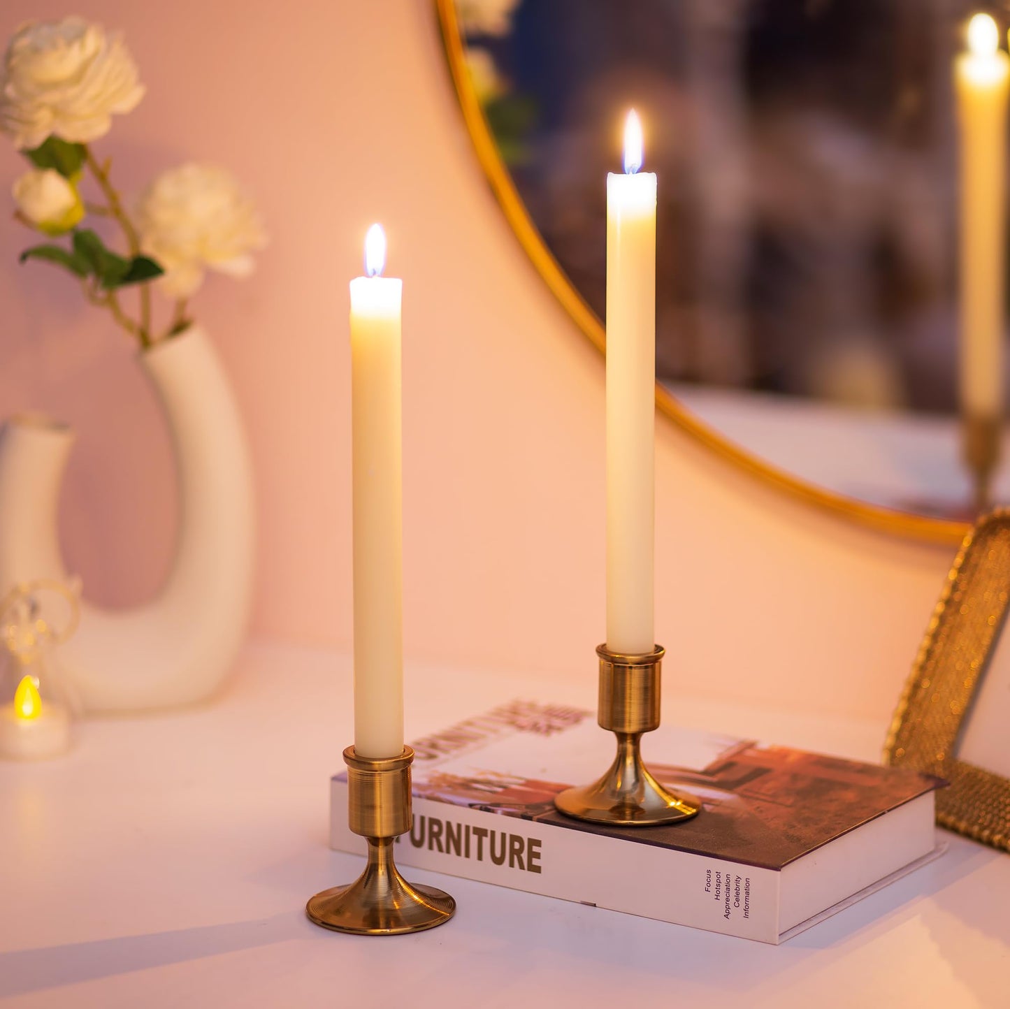 Sziqiqi Candlesticks Holder for Wedding Table Centerpiece - Gold Taper Candle Holders Candle Stick Holder Bulk for Christmas Candlelight Dinner Wedding Party Festival Decor 6 Pieces