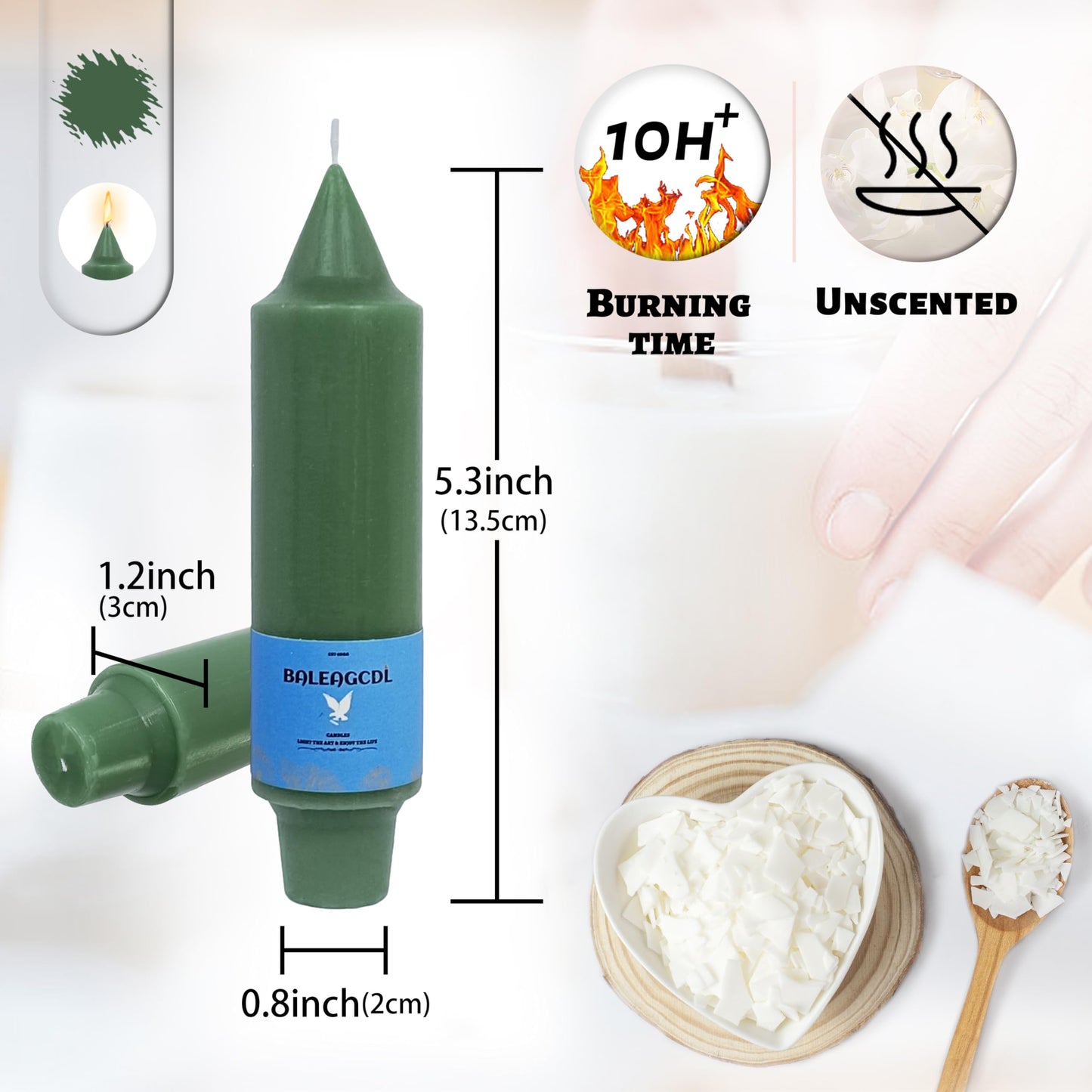 Handmade Unscented Taper Candles Long Lasting Twisted Dark Green Taper Candlesticks 5 Inch Flameless Smokeless Design Elegant for Home Decor Weddings Festive Seasons