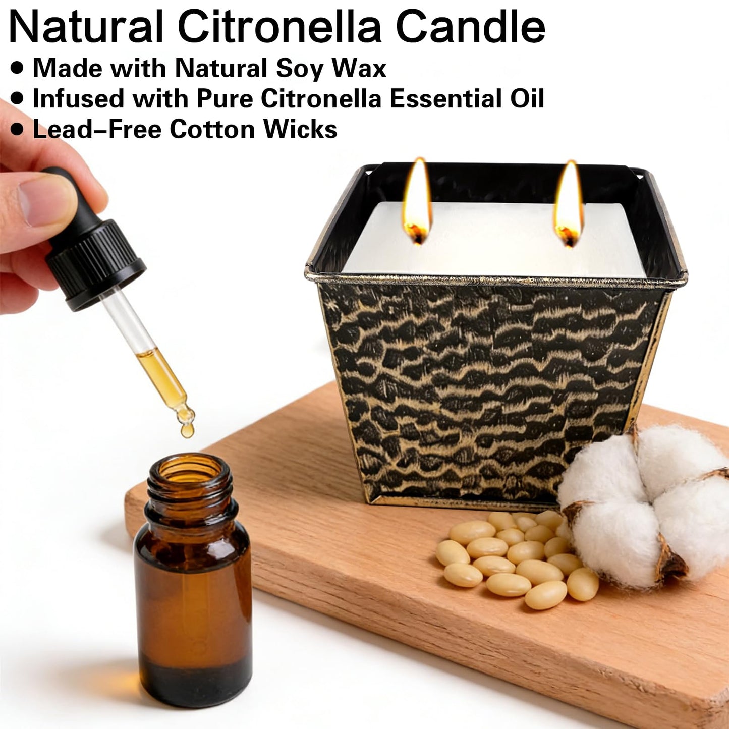 Citronella Candles Outdoor, Large 12oz 2-Pack Soy Wax Candles with Citronella Oil, 2 Wicks, 50-Hour Burn Time Each, Natural Outdoor Candles for Patio, Garden, Deck, Backyard and Summer Nights