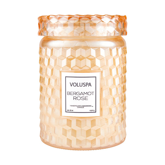 Voluspa Bergamot Rose, Large Candle Jar, 18 oz, 100 Hour Burn Time, Coconut Wax for Clean Burning, Handcrafted in the USA