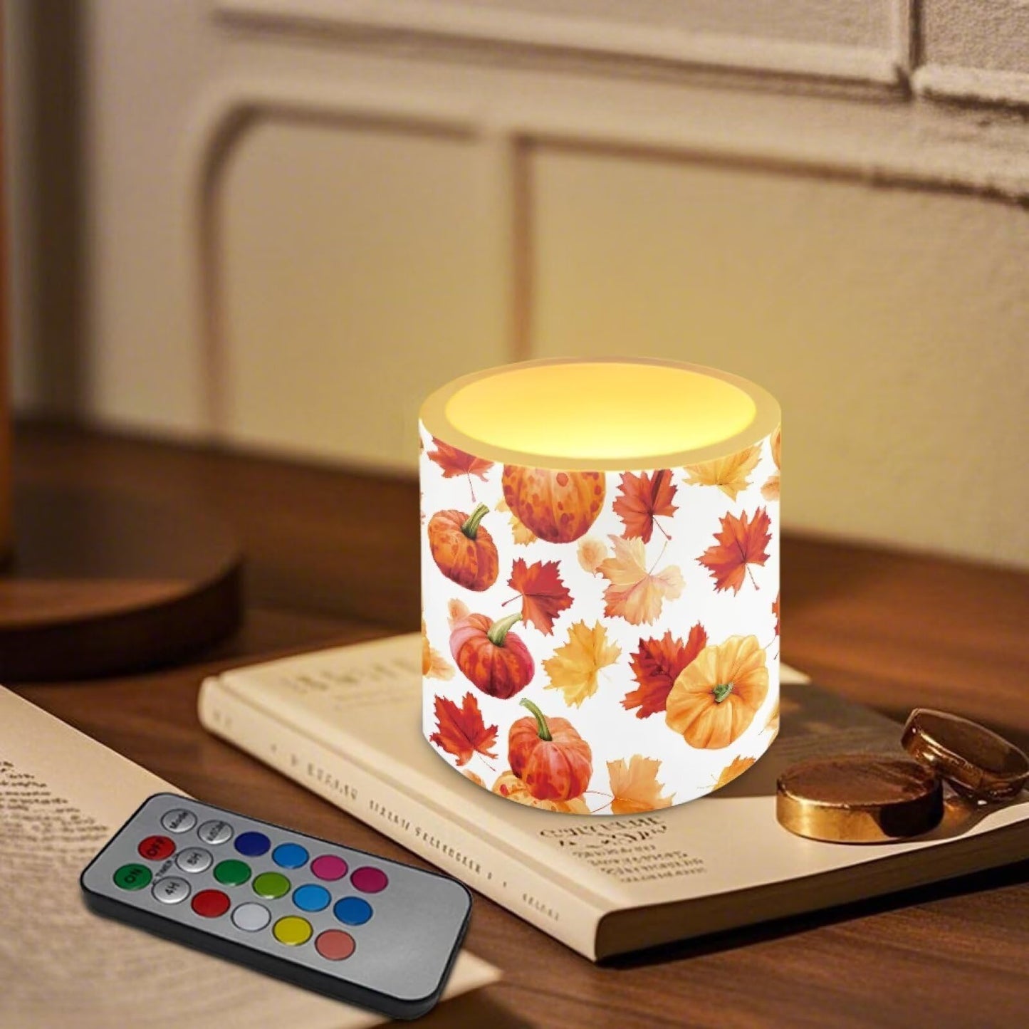 Cozeyat Fall Leaf LED Candles Set of 4 Battery Powered Flameless with Remote Timer Dancing Flame Waterproof for Home Garden Table Decor