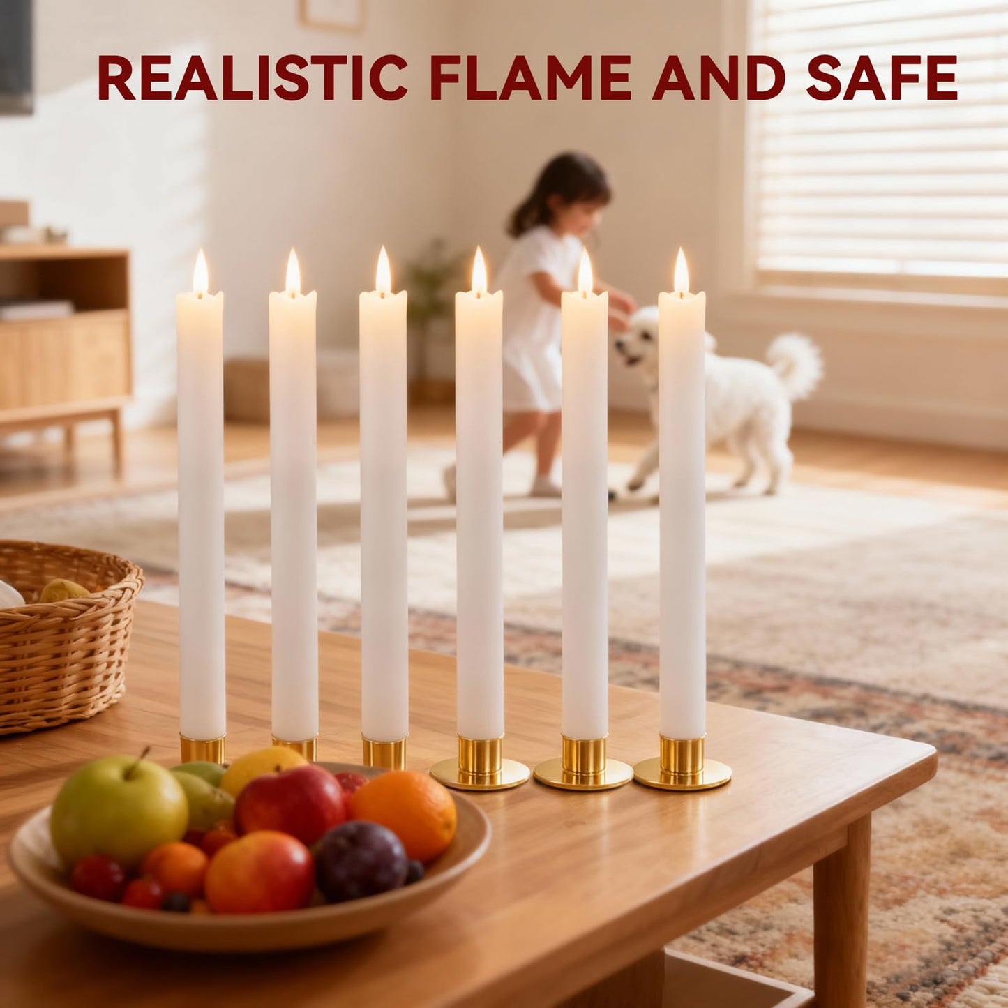 SUNGEGE Flameless Taper Candles 9.9 Inch Battery Operated – 6 Pack Beige Realistic Flickering Flame Remote Control Dimmable LED Candles with Timer for Chandelier Candelabra Wedding Holiday Decor