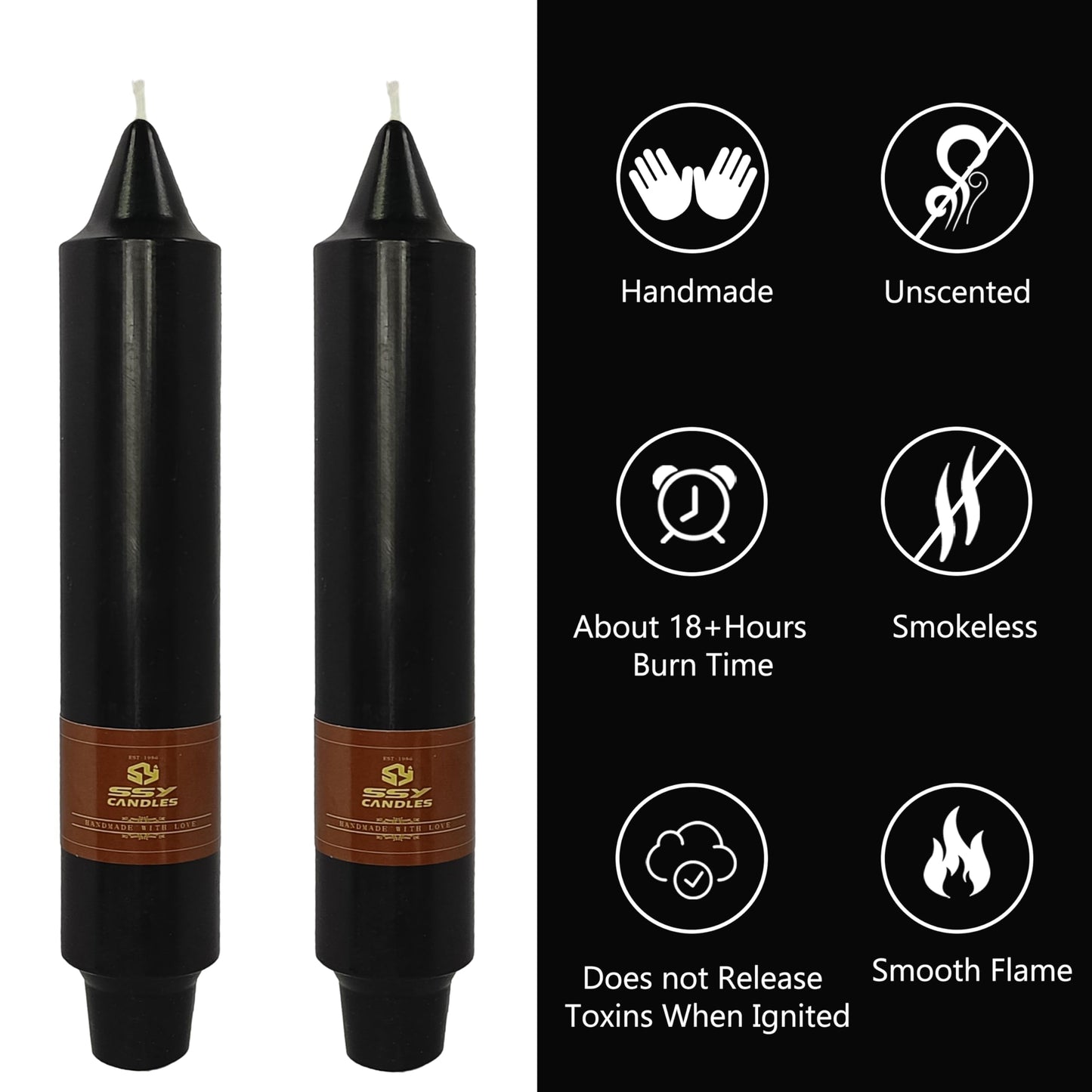 Black Short Taper Candles Set of 4, 7 Inch Handmade Candle Stick, Unscented Tapered Candles, Taper Candles for Wedding Dinner Table Home Decor Gift