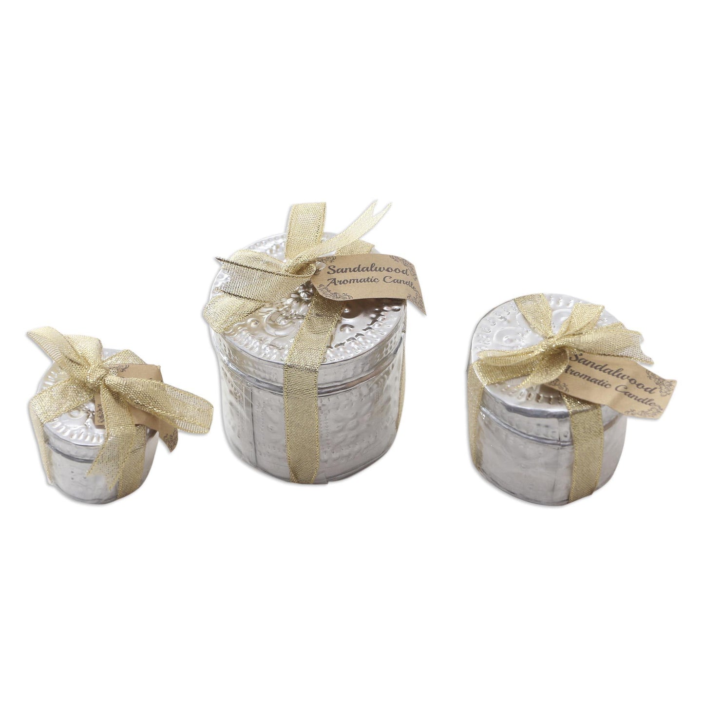 NOVICA Artisan Handmade Aluminum Tinned Candles Beeswax from Bali Set of 3 Metallic Indonesia Lamps Lighting Natural Materials [Smallest Piece 1.6in H x 2in Diam. Largest Piece 3.1in H x 3.1in Diam.]