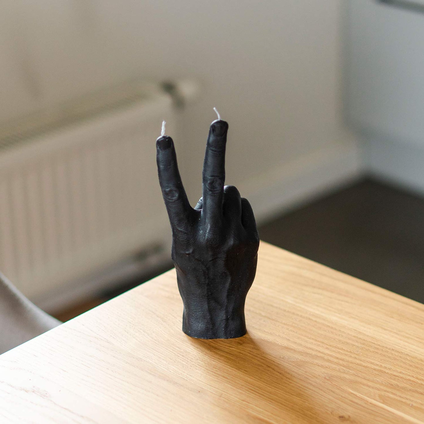 CandleHand Hand Gesture Candle Peace Sign - Big Real Hand Size 6.7 x 4.3 x 2.4 inches - Handmade Winner Statue - Birthday, Office, Housewarming Gift (Black)
