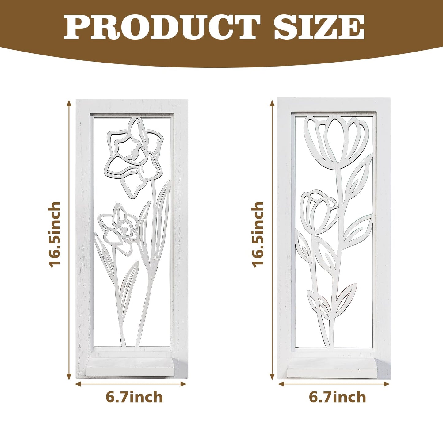 ZEXUIRU 2 Set Rustic Candle Sconces Living Room Bedroom Entryway Wood Mirrored, Farmhouse, Carved Frame Wall-Mount Wooden Candle Holders Wall Decor Hanging Handmade Holder - Distressed White