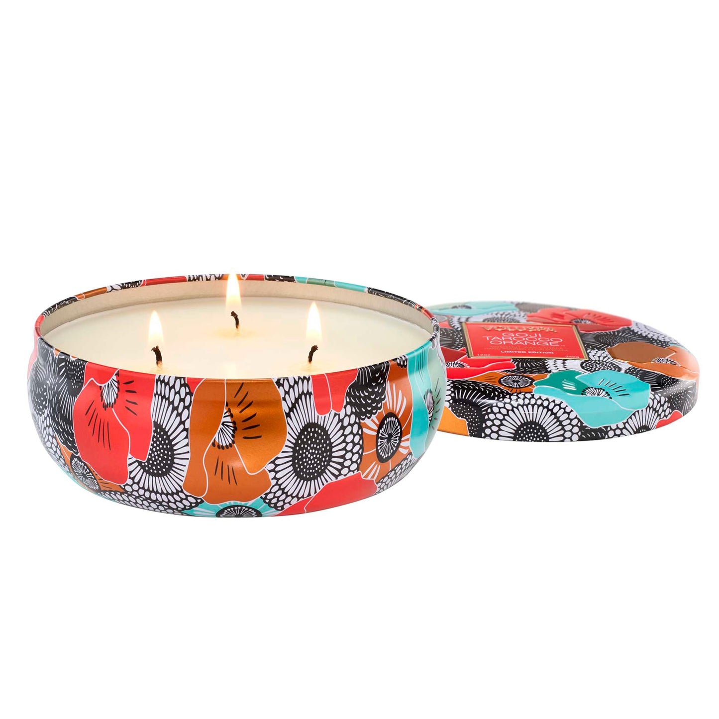 Voluspa Limited Edition Goji Tarocco Orange 3 Wick Tin Candle, 12 oz, 40 Hour Burn Time, Coconut Wax for Clean Burning, Handmade in The USA