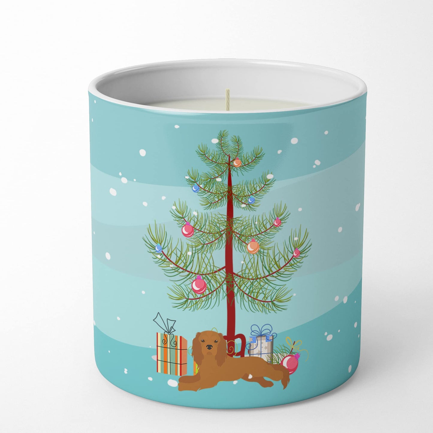 Caroline's Treasures CK3495CDL Ruby Cavalier King Charles Spaniel Christmas Tree 10 oz Decorative Soy Candle Nature Soy Wax Essential Oil Home Decor Ideal for Bedroom Kitchen Bath Office Gift, 10 oz
