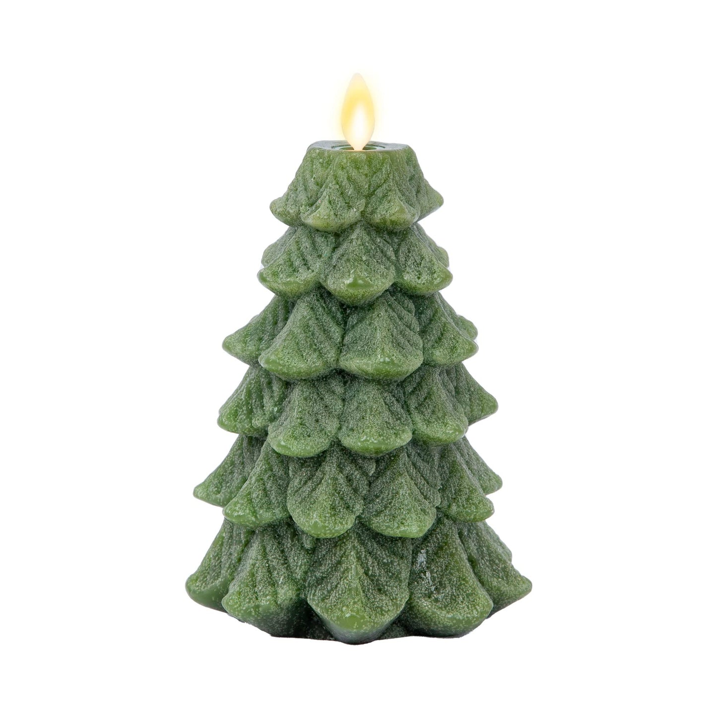 Luminara Flameless LED Candle - Christmas Tree Design with Glitter, Snow Finish, Battery-Operated, Flickering Flame, Timer & Remote - 4.7 x 6.5 - Green