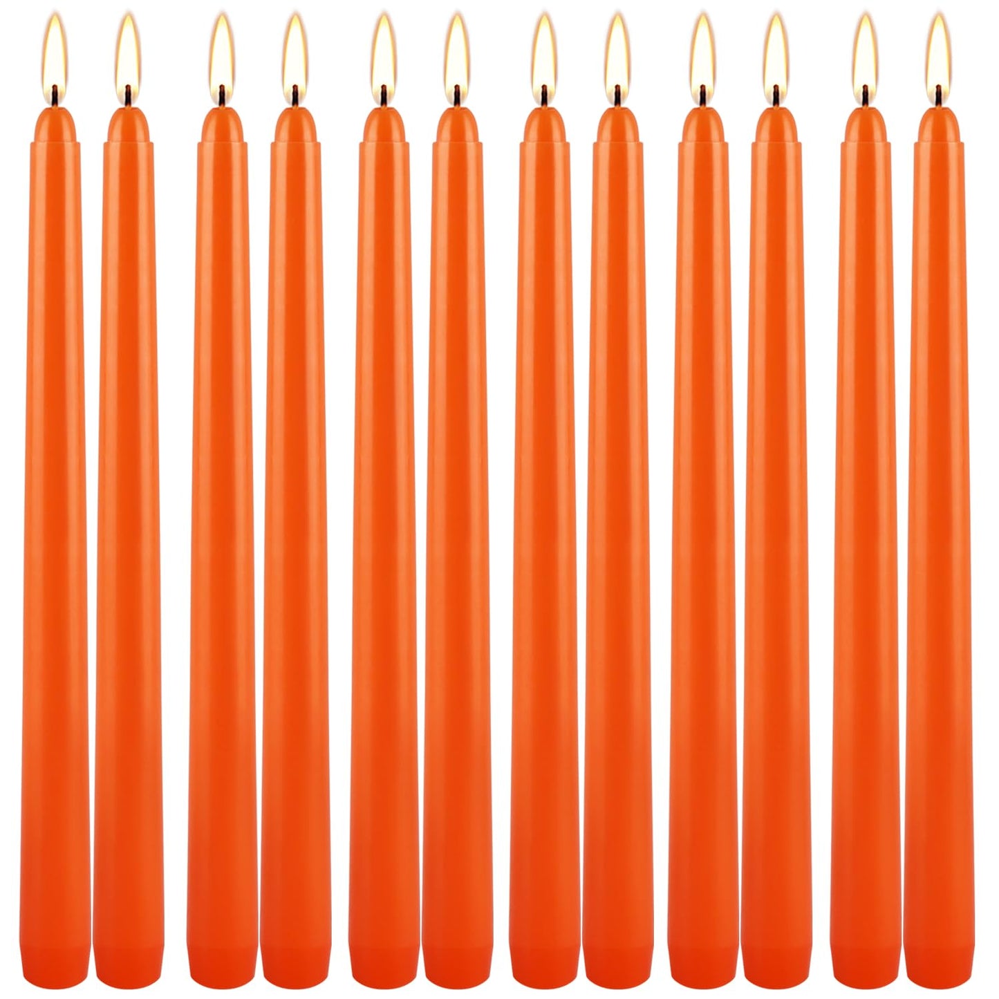 12-Pack 10-Inch Orange Taper Candles - Cotton Core, Clean Burning unscented, Drip-Free & Smokeless, Elegant Conical Design for Halloween, Weddings & Family Celebrations