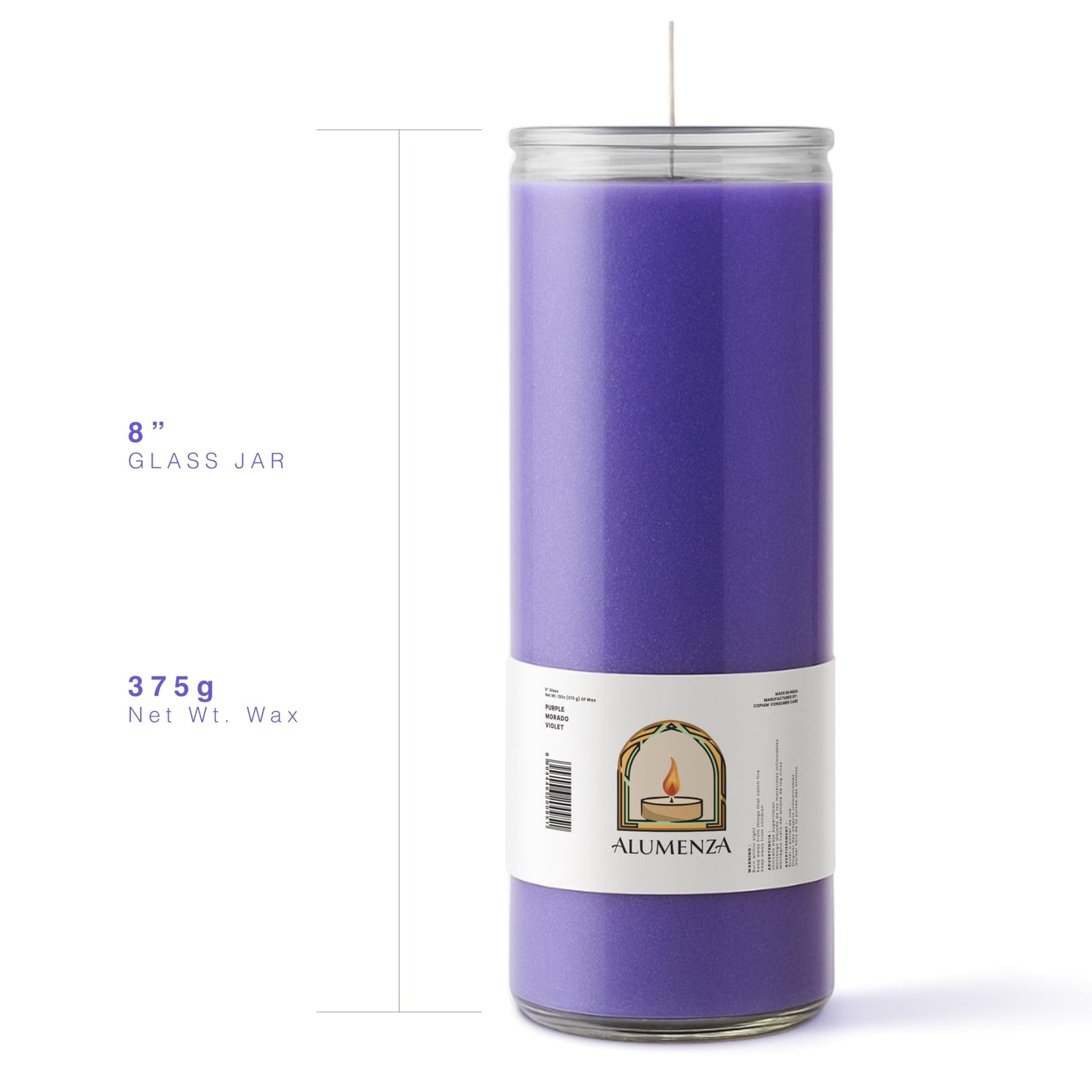 Alumenza Bulk 3 Pack Purple 7 Day Candles in Glass Jar – Paraffin Wax, Clean Burning Unscented | Large & Tall Devotional Prayer Pillar Candles for Home, Memorial, Spells, Long Lasting