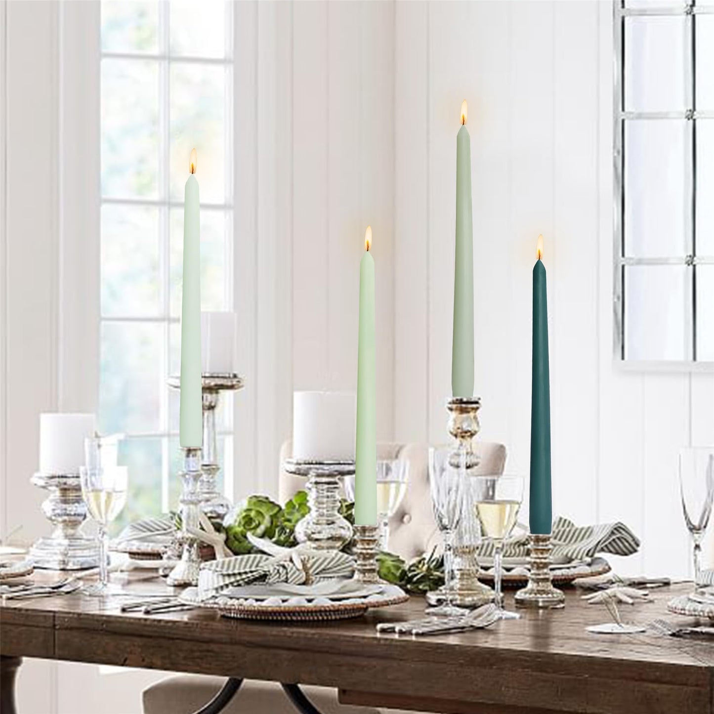 Gedengni 8pcs Green Colorful Candle Sticks Taper Candlesticks,10 Inches Pink Tapered Candles Green Candle Stick Colorful Taper Candle Blue Dinner Candle Wax for Home Party Women Gift Sets