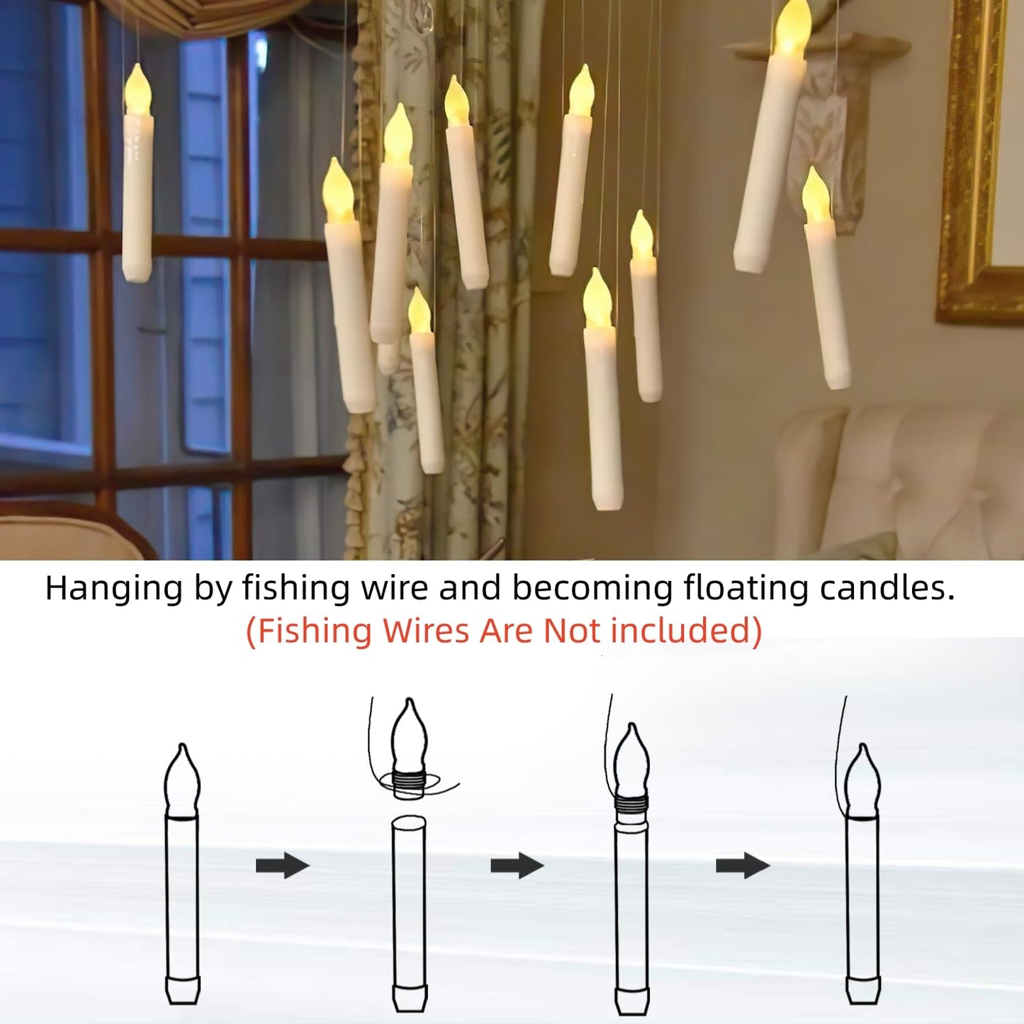 Homemory LED Batteries Operated Taper Candles with Remote, Flickering Light Flameless Taper Window Candle, Set of 12 Warm Yellow Fake Candles for Halloween, Church, Party