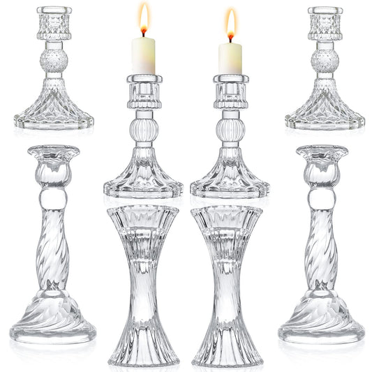 Glass Candlestick Holders - Set of 8 Clear Taper Candlestick Glasses,Crystal Candle,for All Formal Events,Candlelight Dinner,Wedding, Dinning, Party,Home Decoration