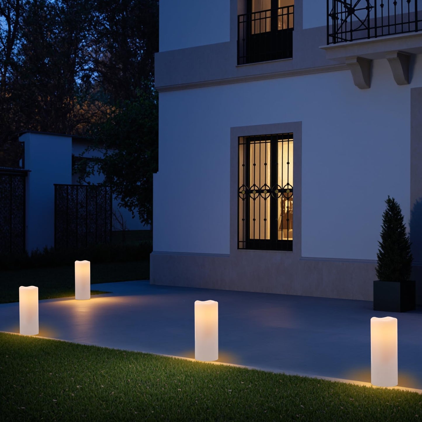 Eldnacele 10"×4" Large Waterproof Outdoor Flameless Candles Remote and Timer, Battery Operated White Plastic LED Flickering Pillar Candles 2 Pack for Dinner Wedding Porch Garden Lanterns Home Decor