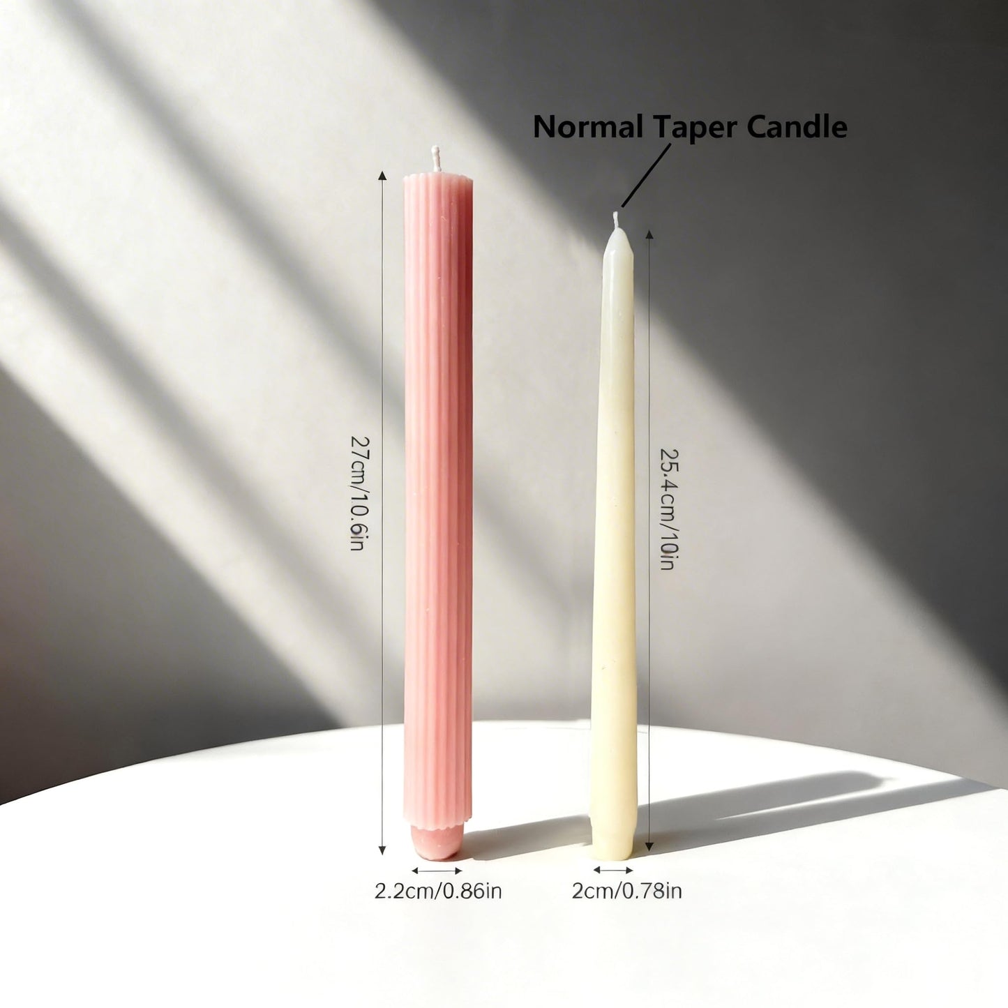 PAMELIFE 2 Pack | 10" Premium Unscented Ribbed Wick Taper Candles, Tall Ribbon Wax Dinner Unscented Modern Home Décor Soy Wax Handmade 12 Hours candlesticks (Baby Pink)