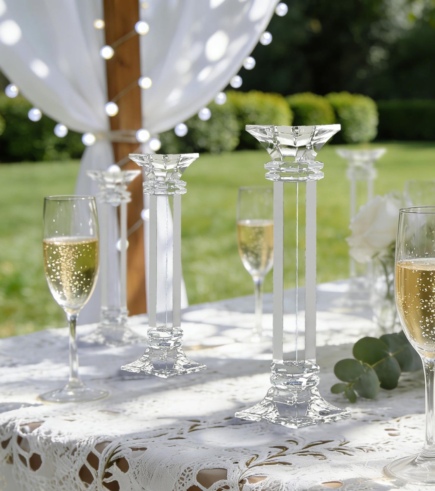 Crystal Candle Holders Set of 2, 10 Inch Tall Candle Sticks Holder Decor for Wedding Dining Table, Clear Glass Candlestick Holder Centerpiece, Heavy Duty K9 Crystal Candelabros para Centros de Mesa