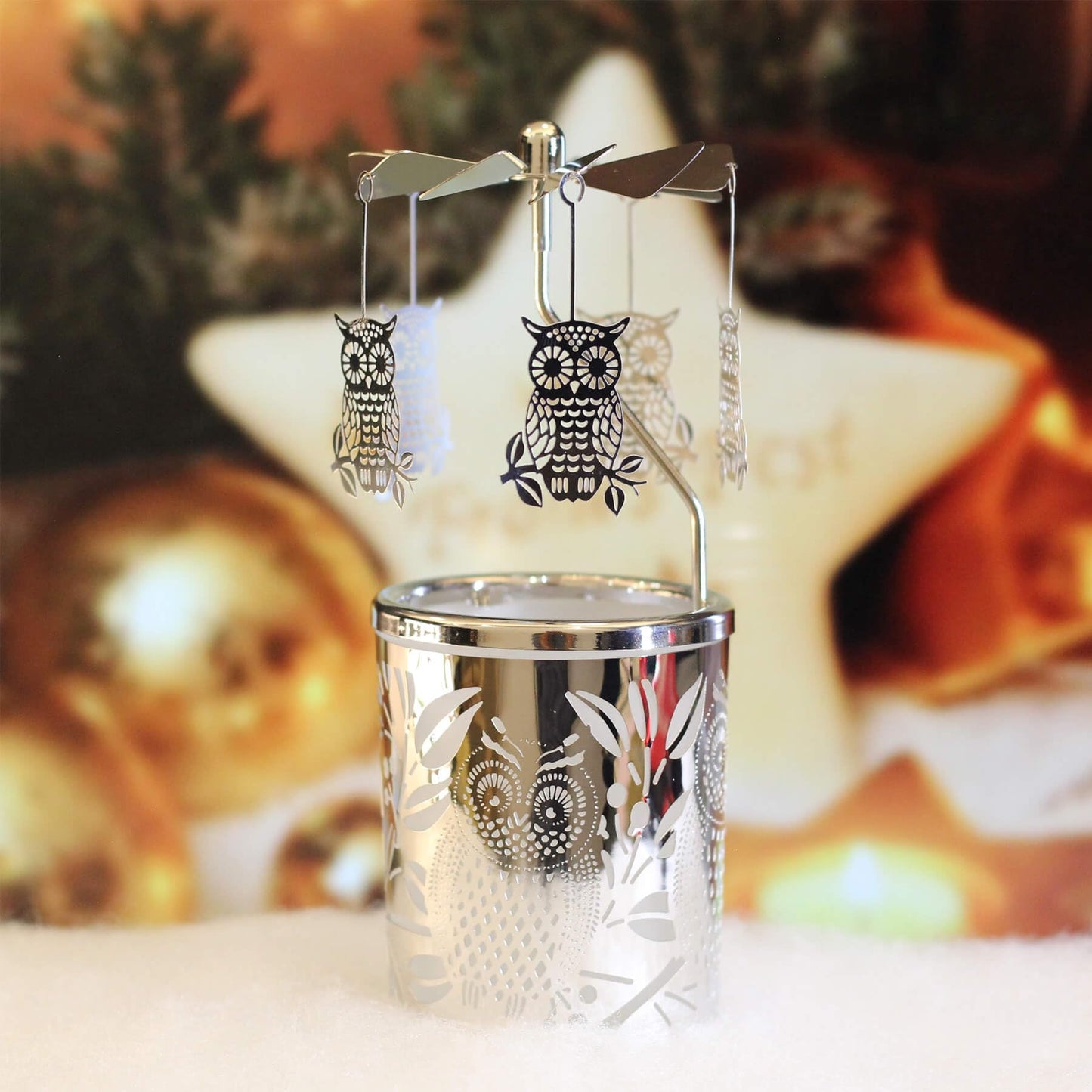 iLajao Candle Carousel Rotary Candle Holder Christmas Carousel Spinning Tealight Candleholder Christmas Decoration Centerpieces for Tables Valentine Easter (Owl)