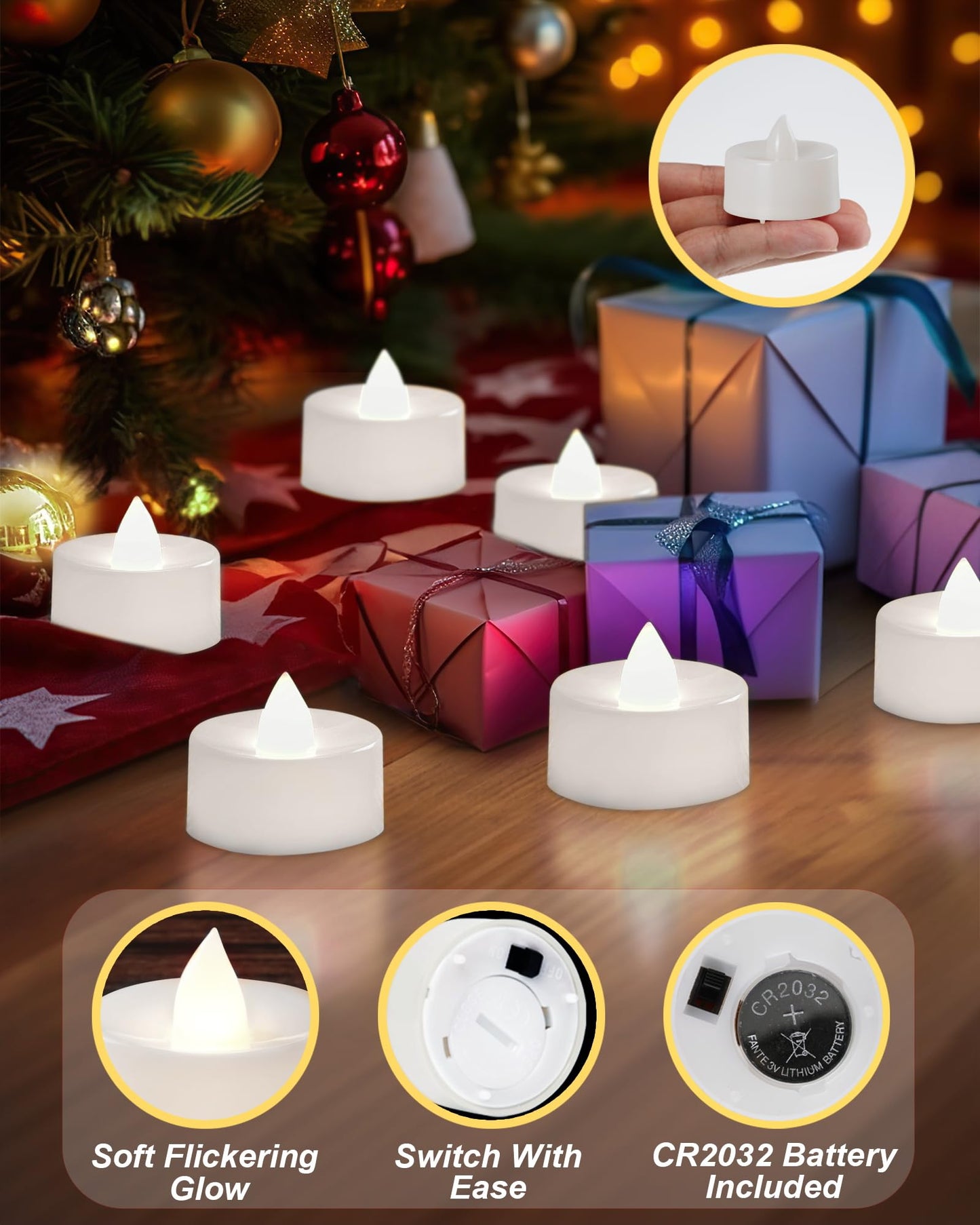 BEICHI Flameless Candles, 100Pack Battery Operated Candle, LED Tea Lights Candle Battery Operated, Flickering Fake Votives for Wedding Halloween Christmas Diwali- Pure White Light
