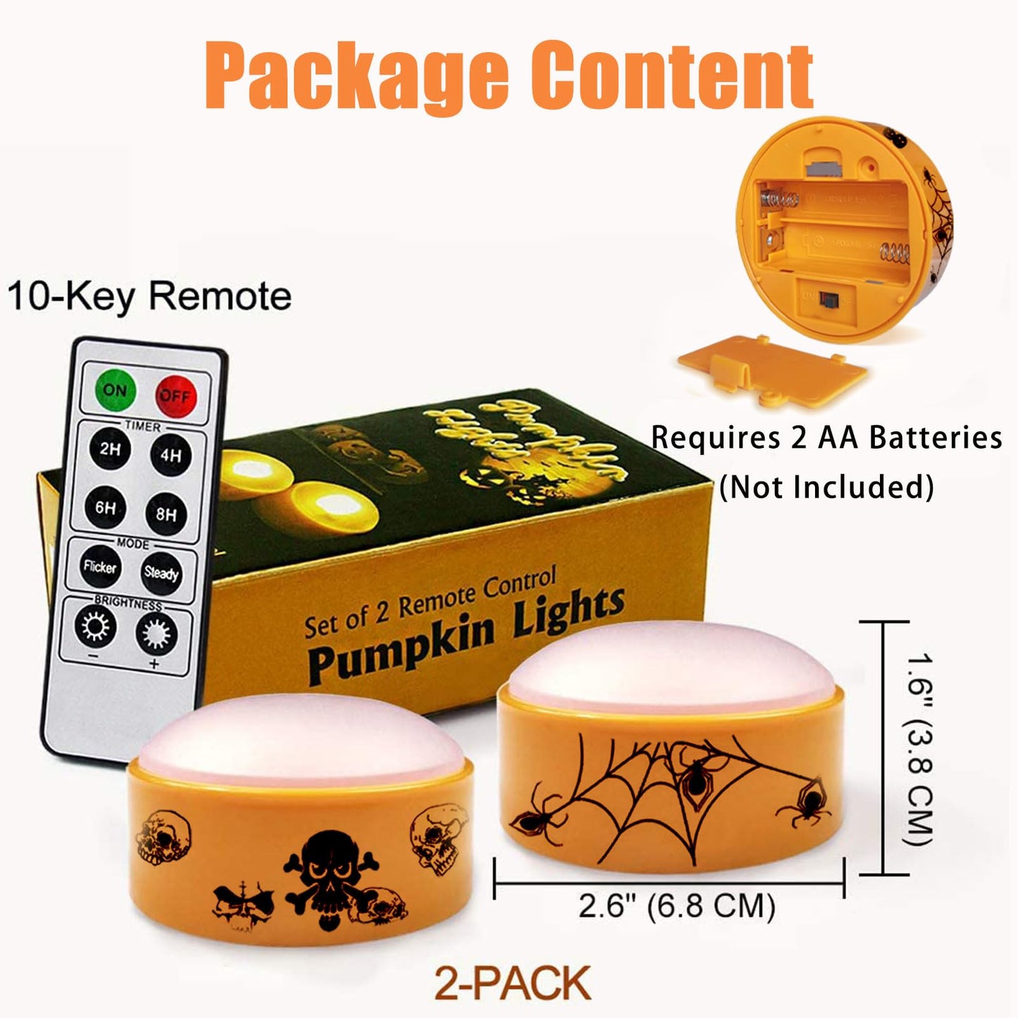 CANDLE IDEA 2 PCS Halloween LED Pumpkin Lights with Timer and Remote, Battery Operated Jack-O-Lantern Orange Light for Halloween Decor, Flameless Candles for Pumpkin Decoration