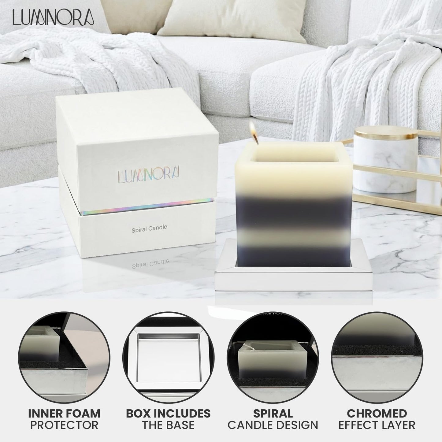 LUMINORA Spiral Candle - Unique Scented Soy Wax Candle with Spiral Burning Design, Handcrafted Gift Ready Decorative Candle for Home Decor, Gift & Cozy Room Ambiance (Coconut Agarwood)