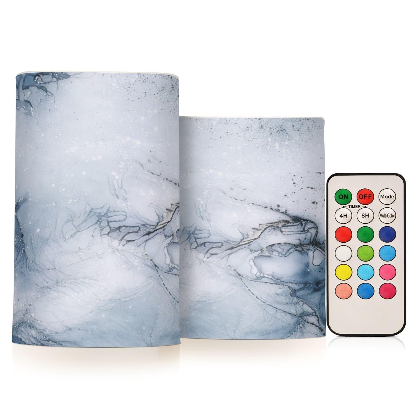 KGLDSNM Blue White Marble Texture LED Flameless Flickering Candle with Remote Timer Battery Operated for Indoor Outdoor Party Holiday Home Decor 2 Pack