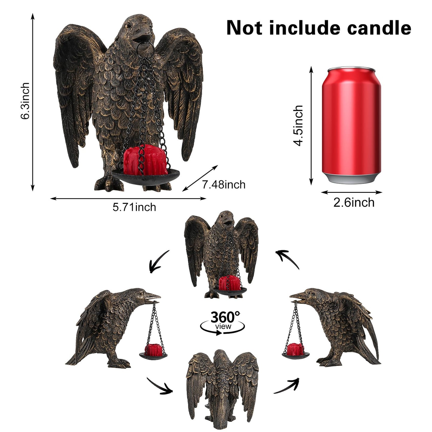Halloween Decorations Spread Wings Raven Candle Holder Outdoor Garden Statue for Patio Decor Gothic Home Decor Half Gold