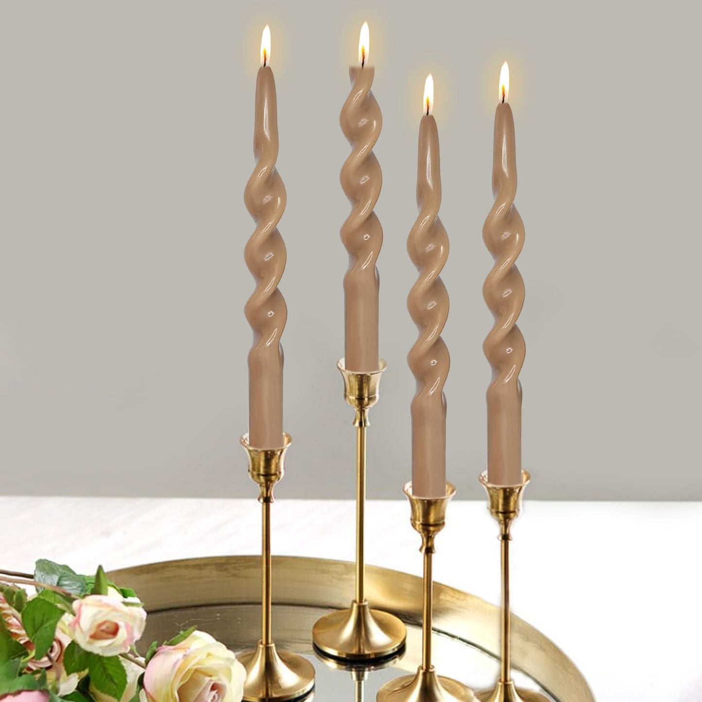 Spiral Taper Candles Twisted Candlesticks 4 PCS Brown Candle Stick Unscented Candles for Dinner Home Décor Weddings Party Festive Seasons Holiday